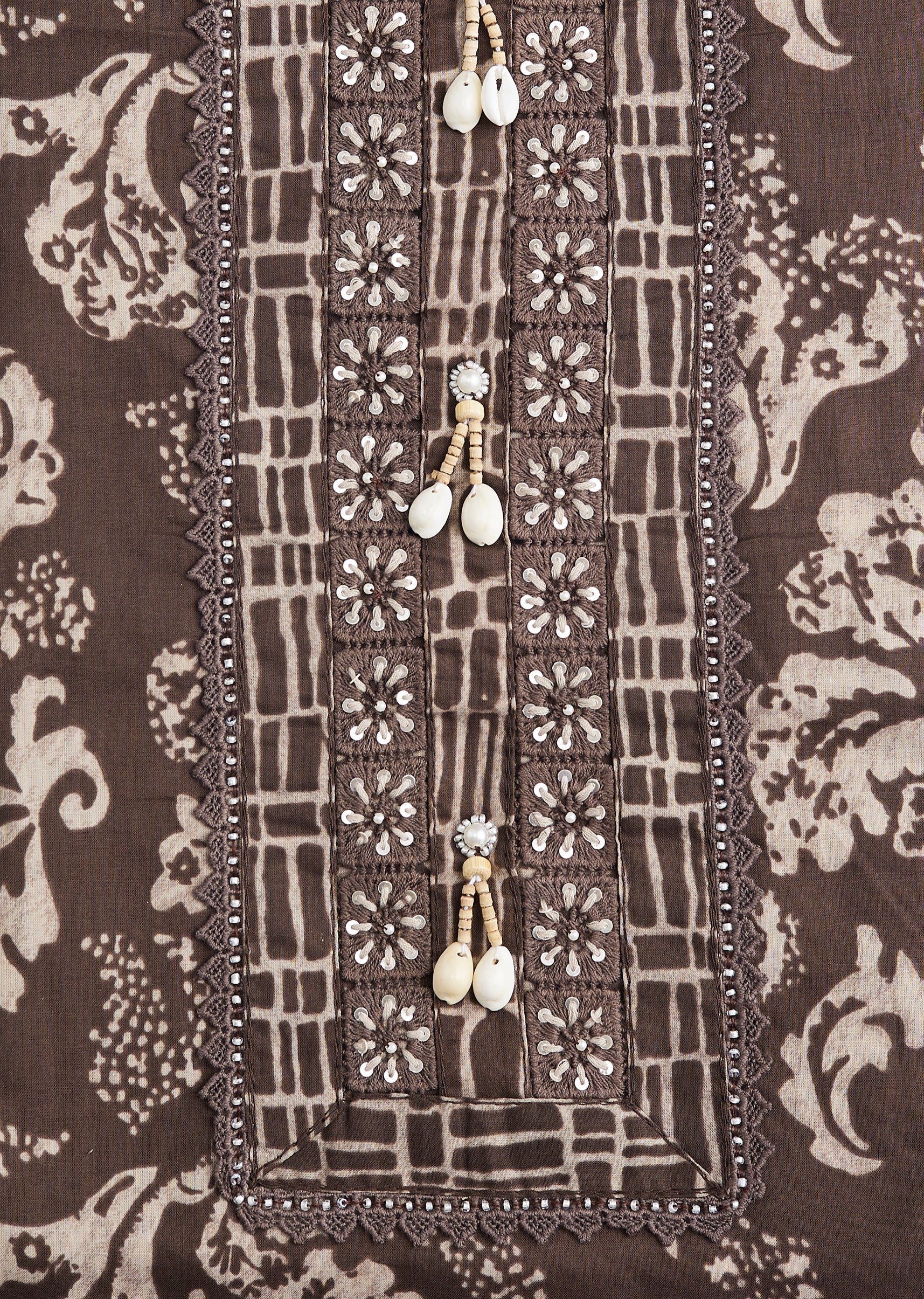 Brown Printed Cotton Unstitched Suit Set With Dupatta - Image 2
