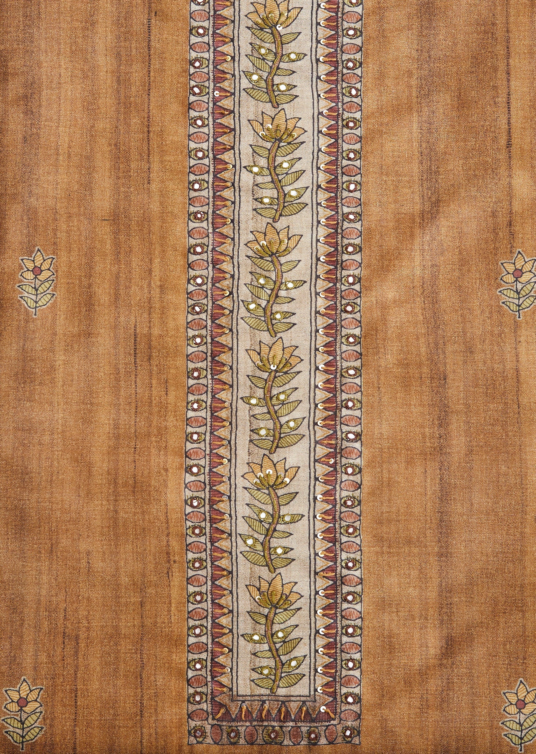 Brown Printed Dola Silk Unstitched Suit Set With Dupatta - Image 2