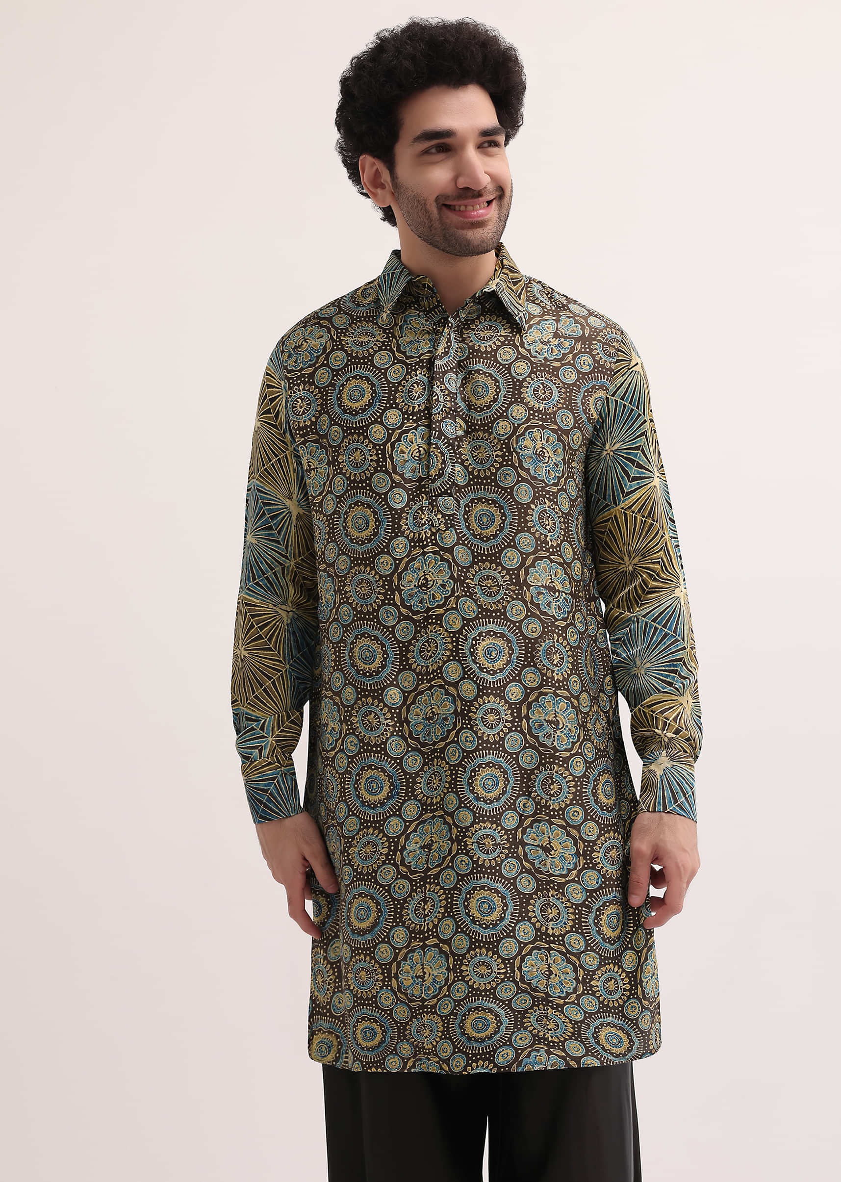 Brown Printed Kurta Patiala Set For Men - Image 4