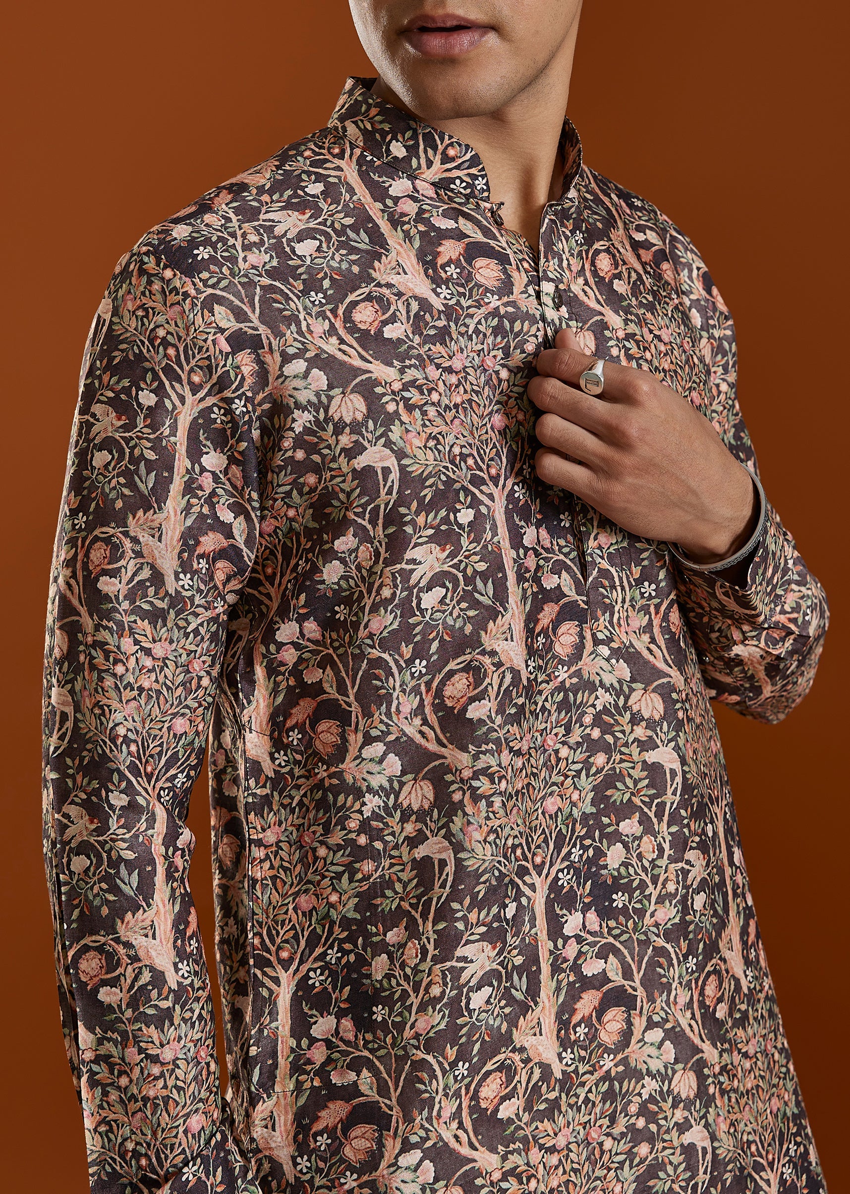 Brown Printed Viscose Kurta