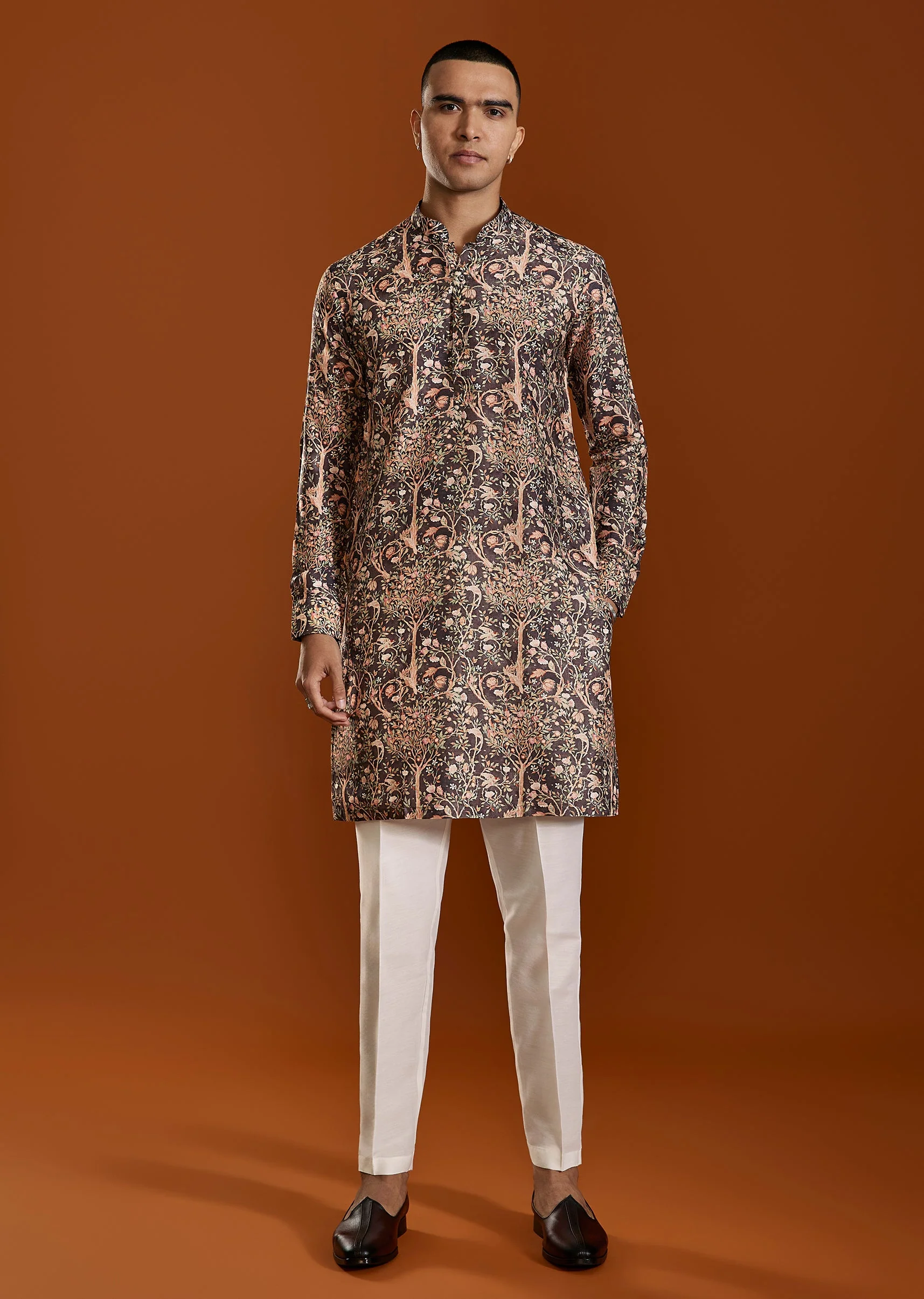 Brown Printed Viscose Kurta - Image 2
