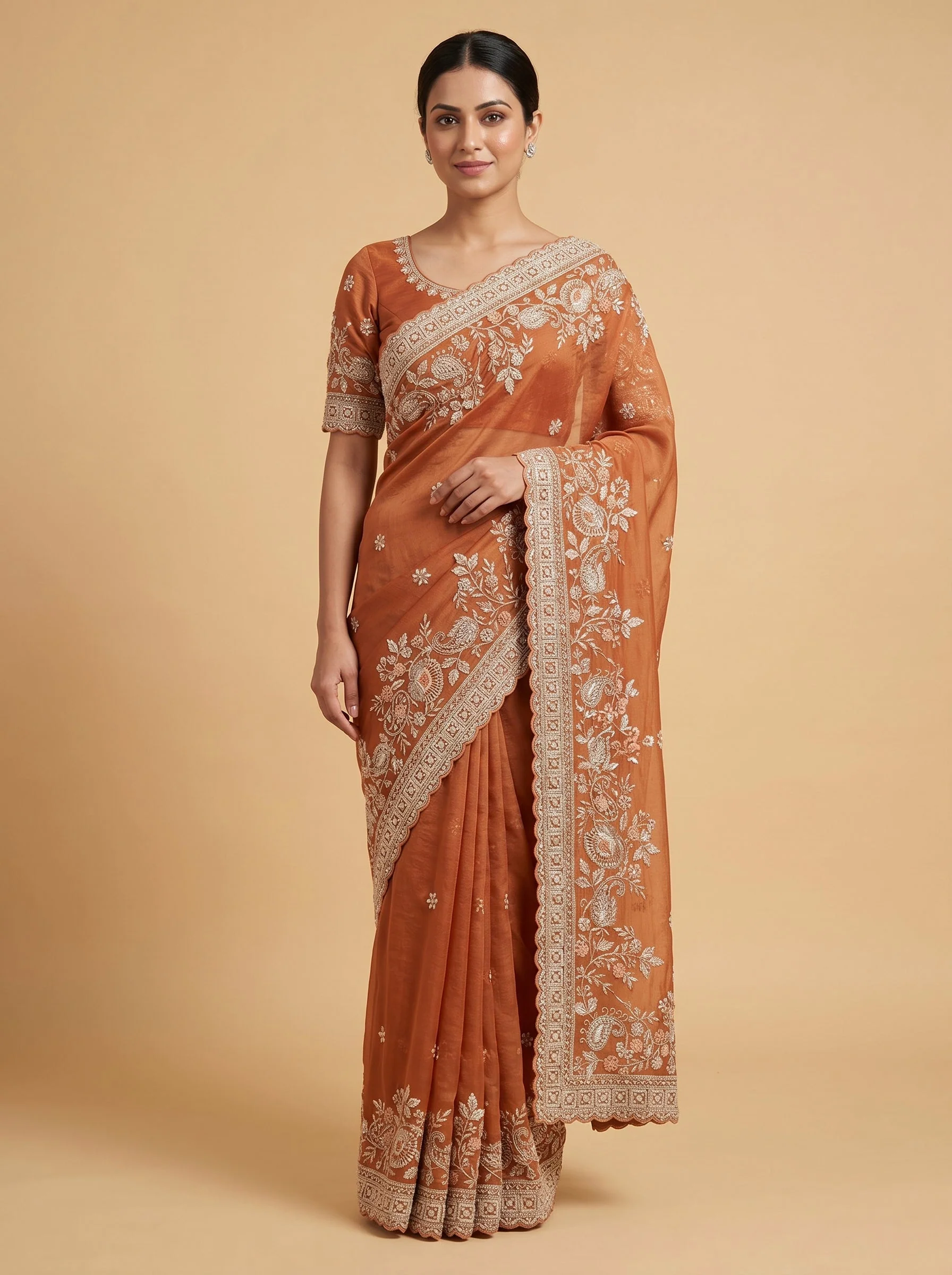 Brown Rustic Charm Embroidered Saree