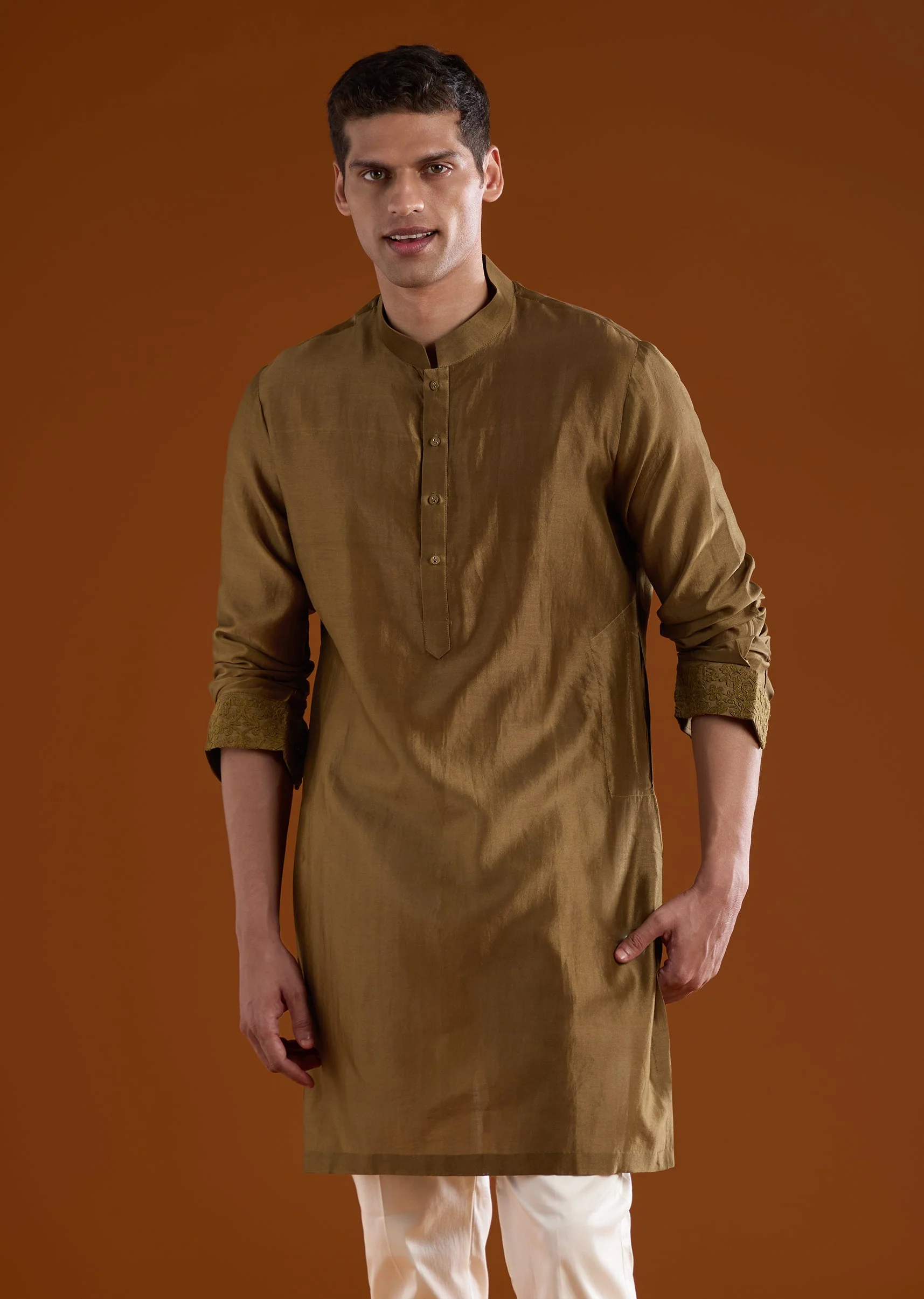 Brown Silk Kurta Set With Beads And Thread Work - Image 6
