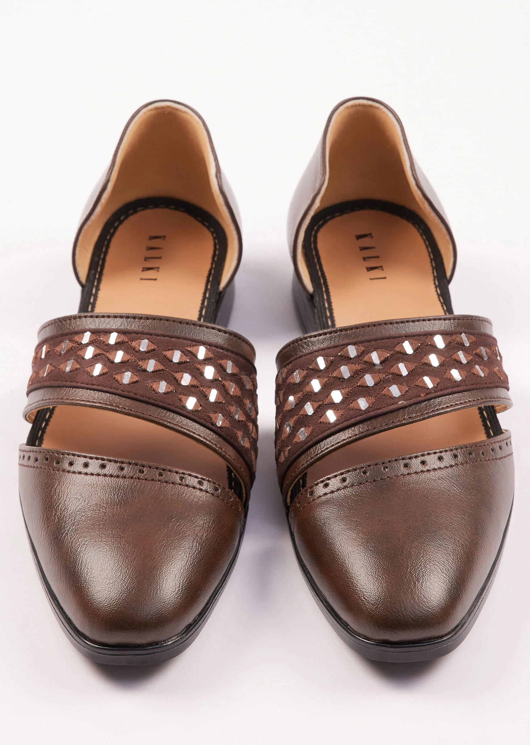 Brown Suede Juttis With Mirror Work - Image 4