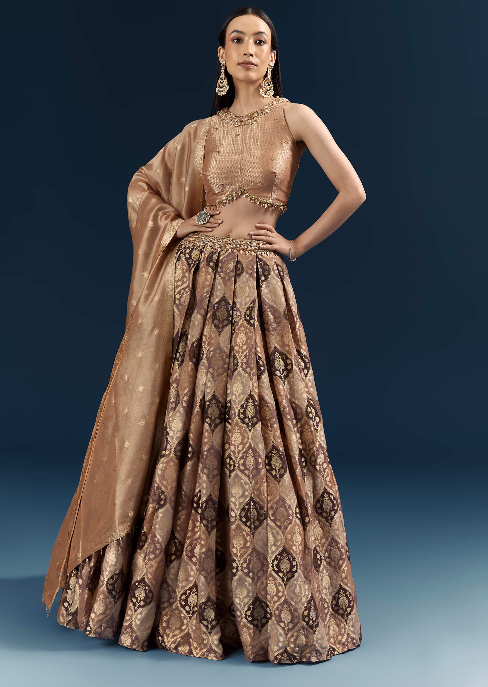 Brown Tussar Bridesmaid Lehenga With Heavy Embroidery - Image 4