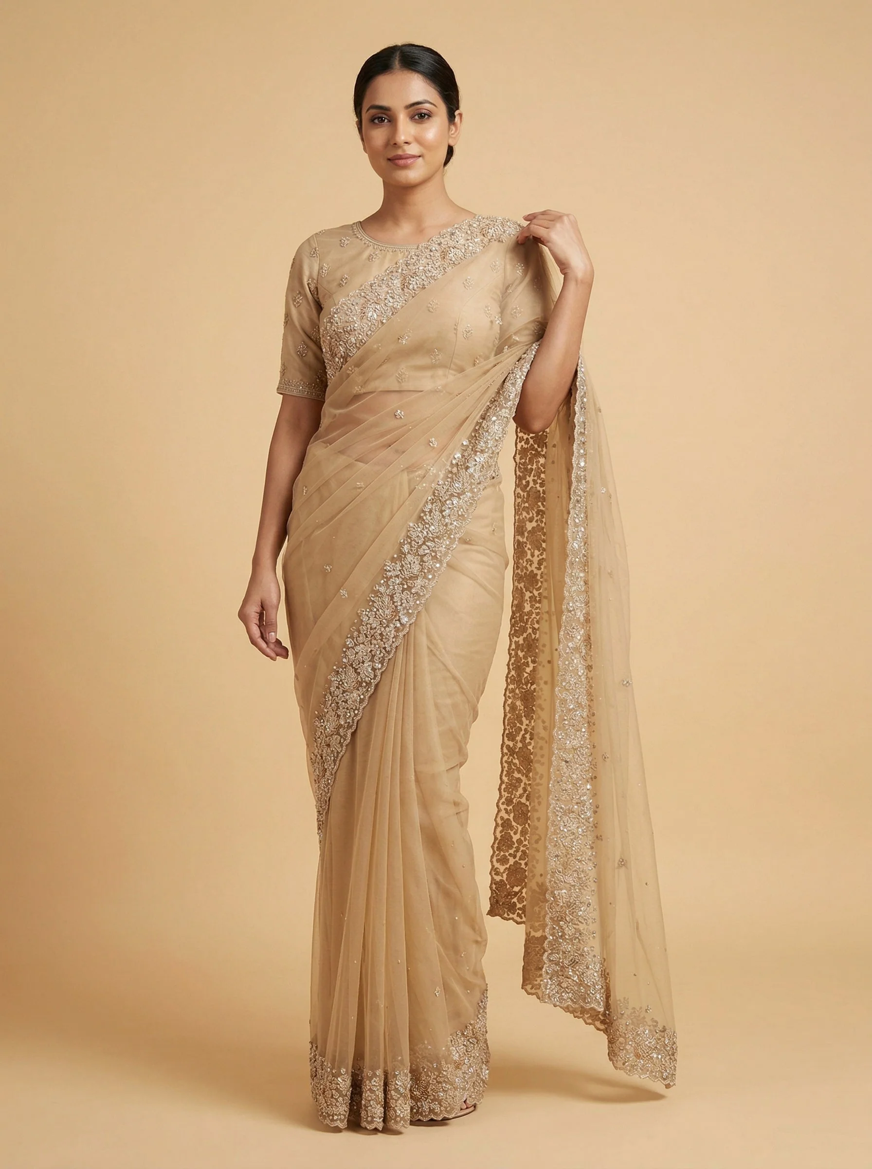 Buttercream Beige Embroidered Saree