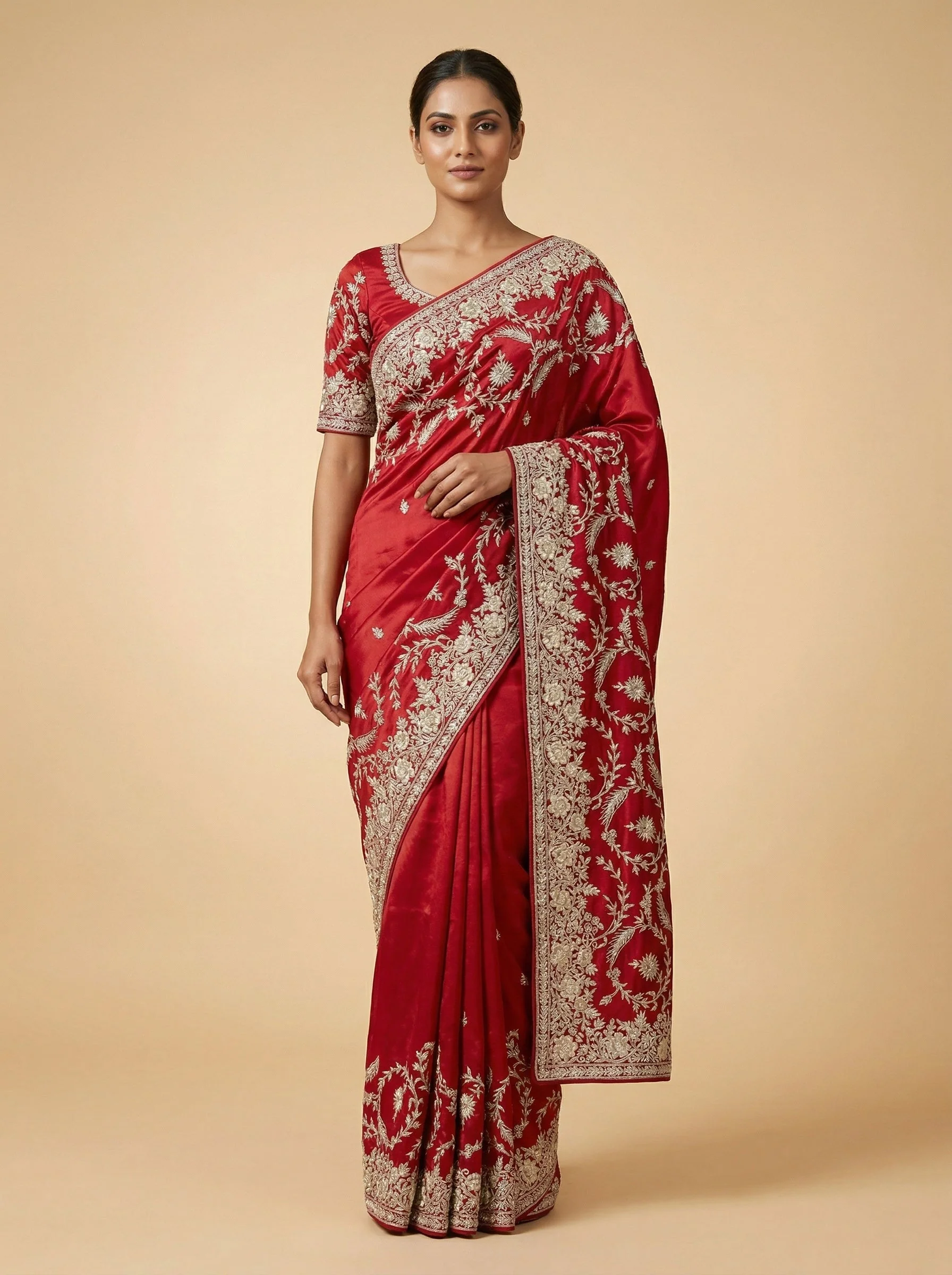 Cabernet Maroon Embroidered Saree