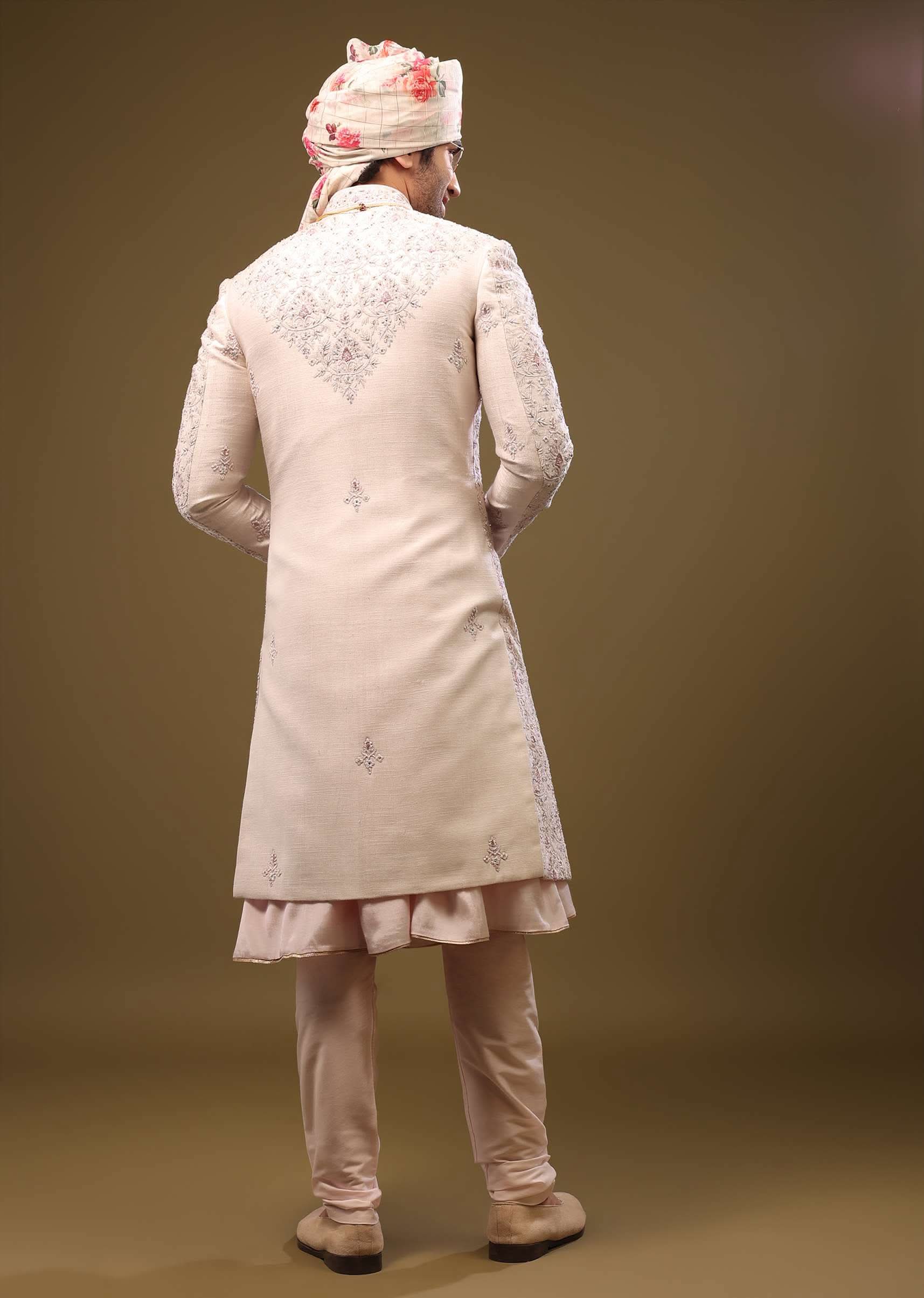 Candy Pink Silk Sherwani Set In Cutdana And Sequin Embroidery With Threadwork - Image 5