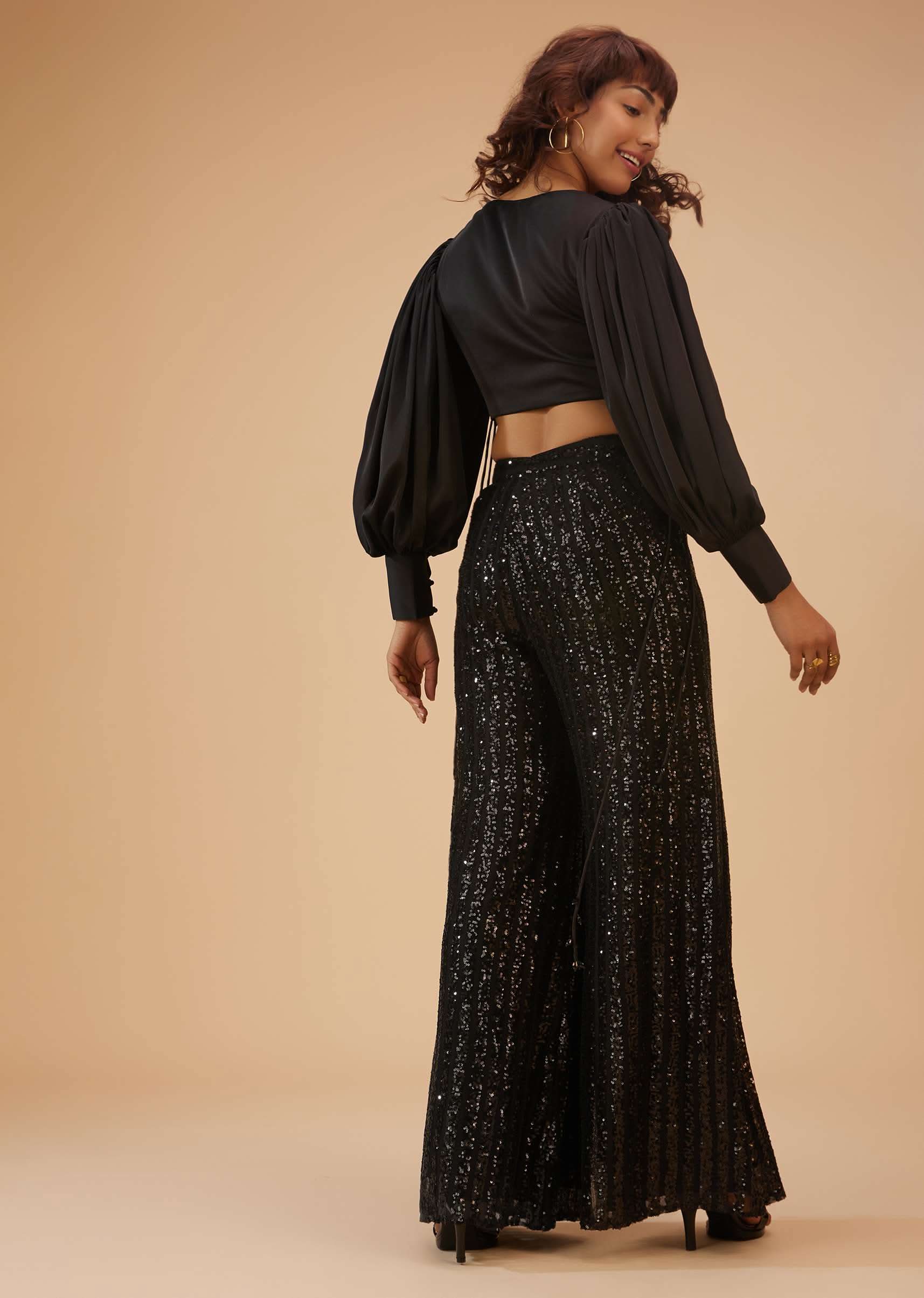 Caviar Black Palazzo And Crop-Top Set - Image 5