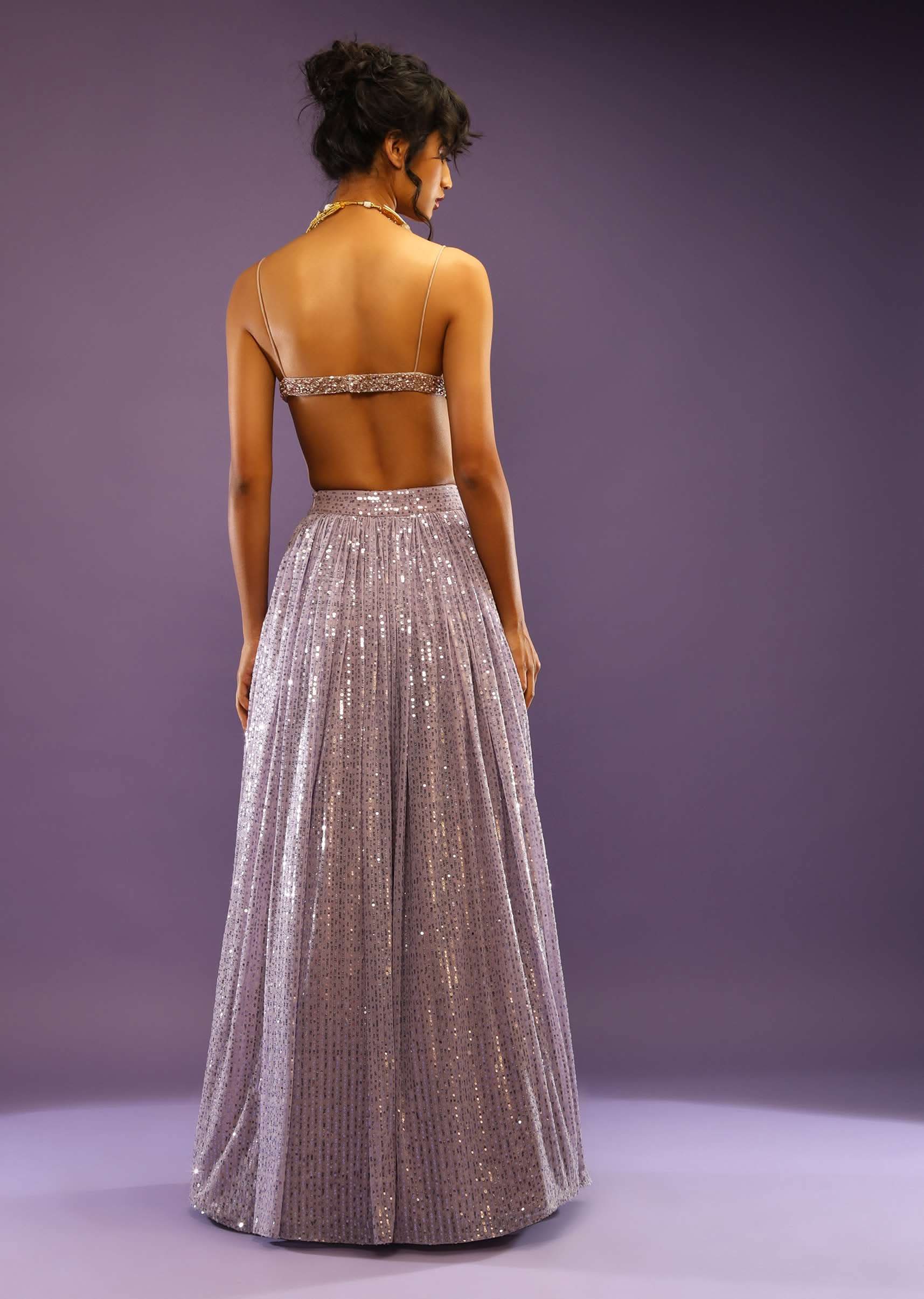 Champagne Blouse With Heavy Embroidery Detailing And Plunge Neckline - Image 2