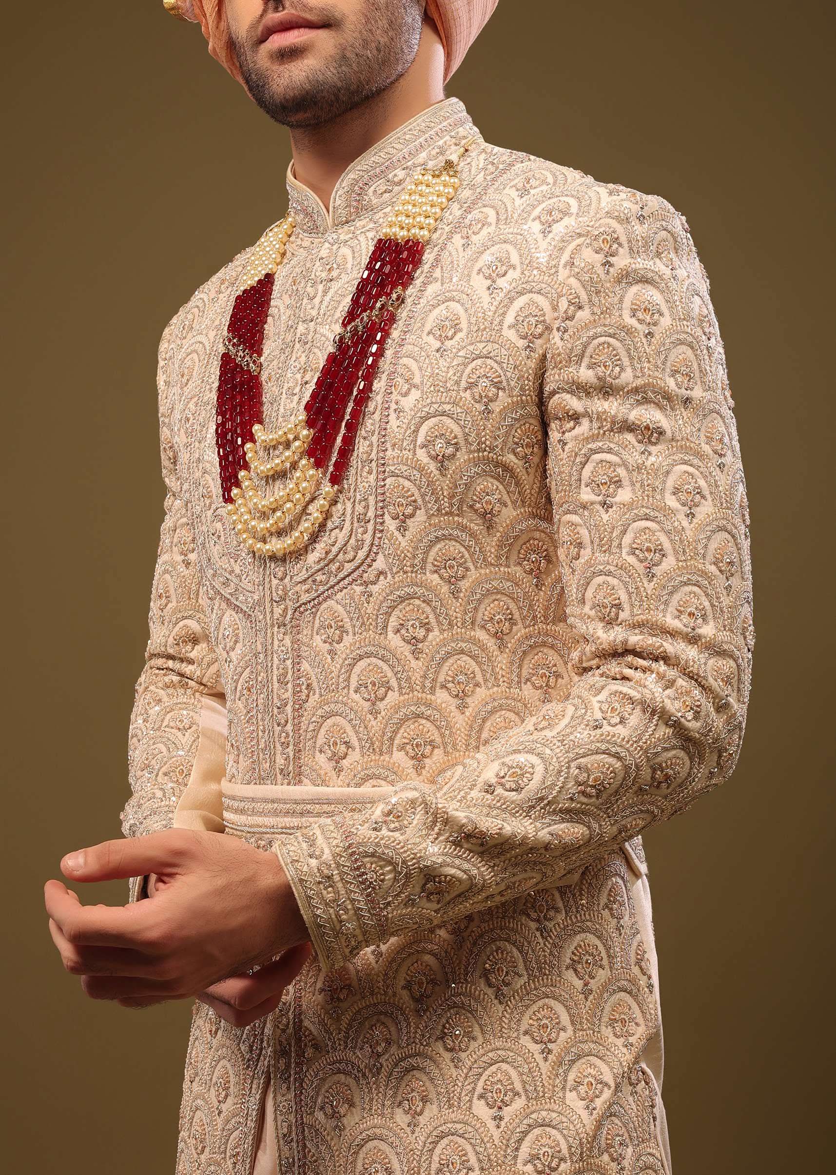 Champagne Brown Silk Sherwani Set With Hand Embroidery - Image 2