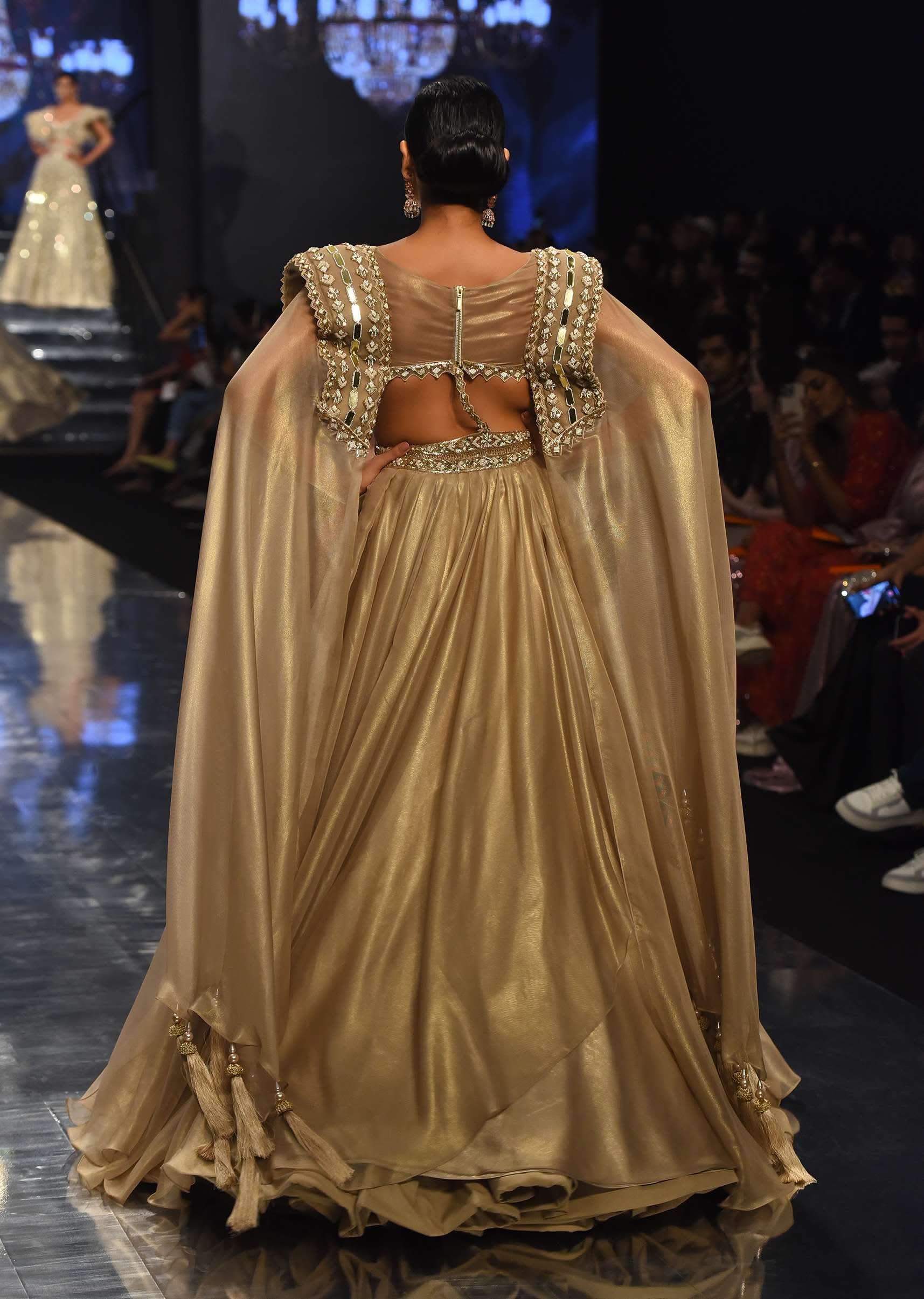 Champagne Gold Akasia Gown With Tassel Wing Cape Sleeves - NOOR 2022 - Image 3