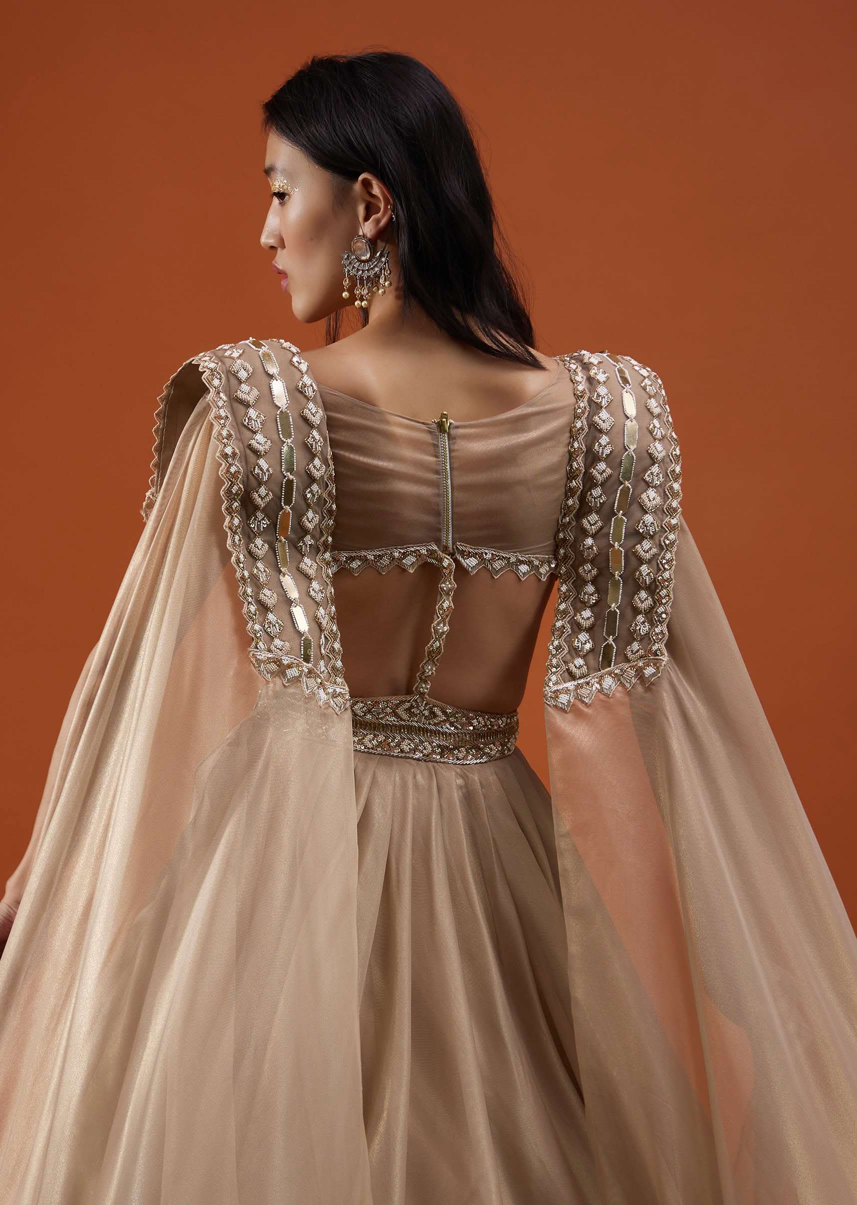 Champagne Gold Akasia Gown With Tassel Wing Cape Sleeves - NOOR 2022 - Image 3