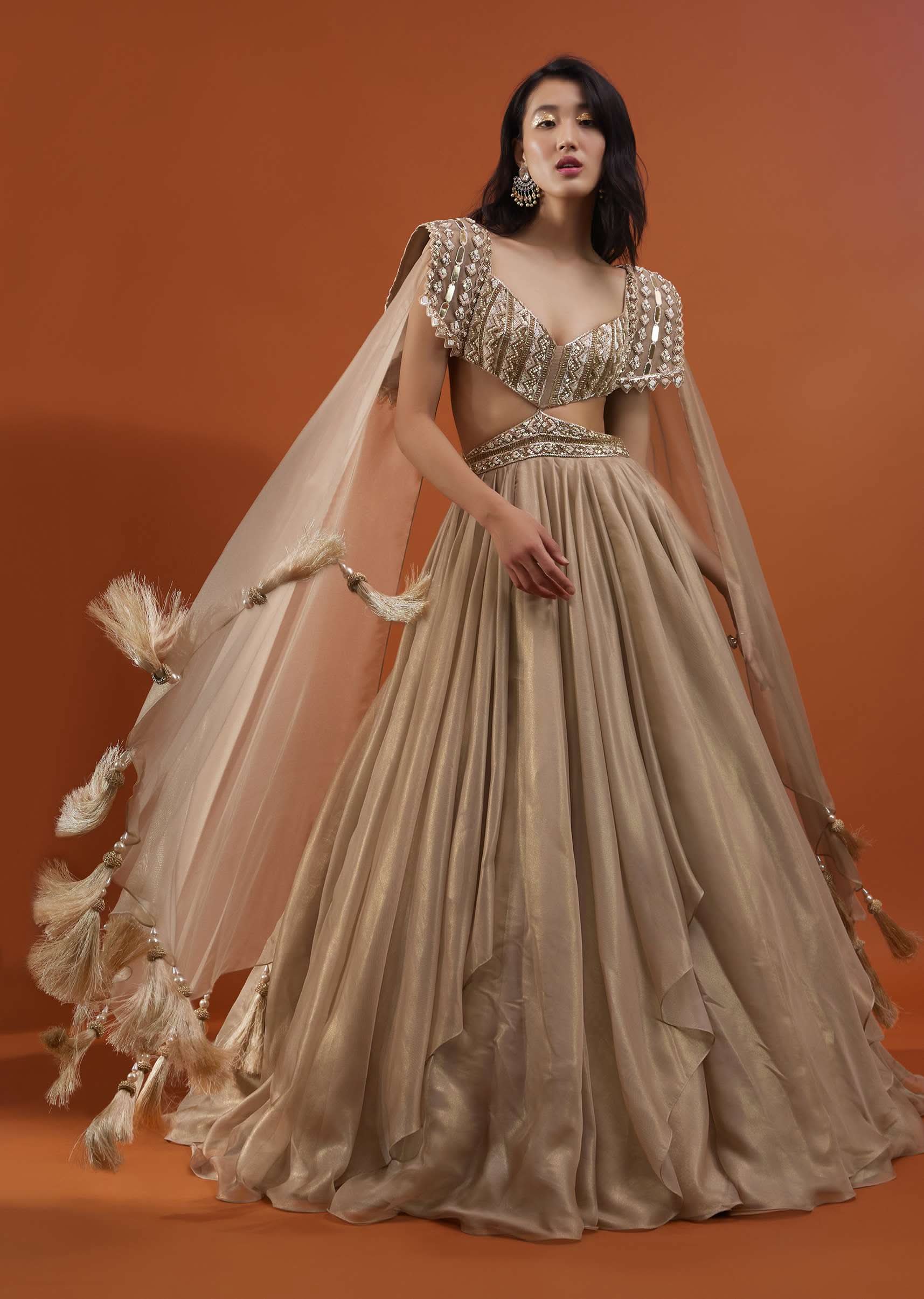 Champagne Gold Akasia Gown With Tassel Wing Cape Sleeves - NOOR 2022 - Image 4