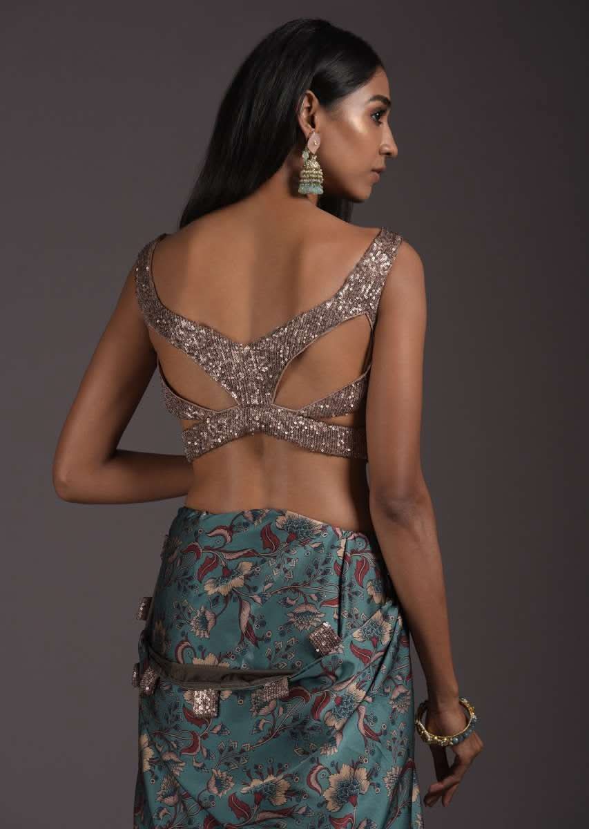 Champagne Gold Sleeveless Blouse Embellished In Sequins With Cutouts On The Sides And Back - Image 2