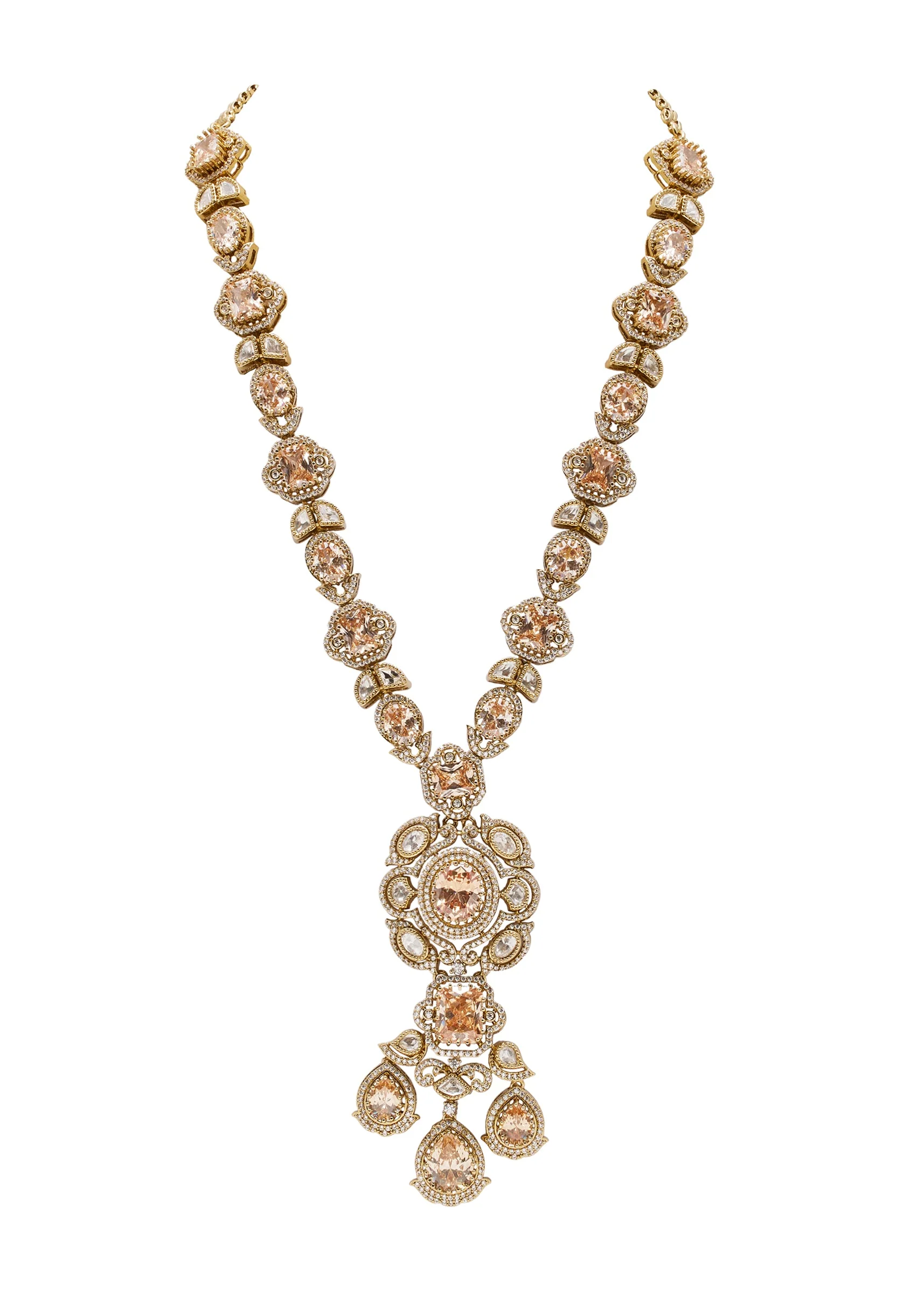 Champagne Gold Stone Encrusted Necklace Set - Image 3