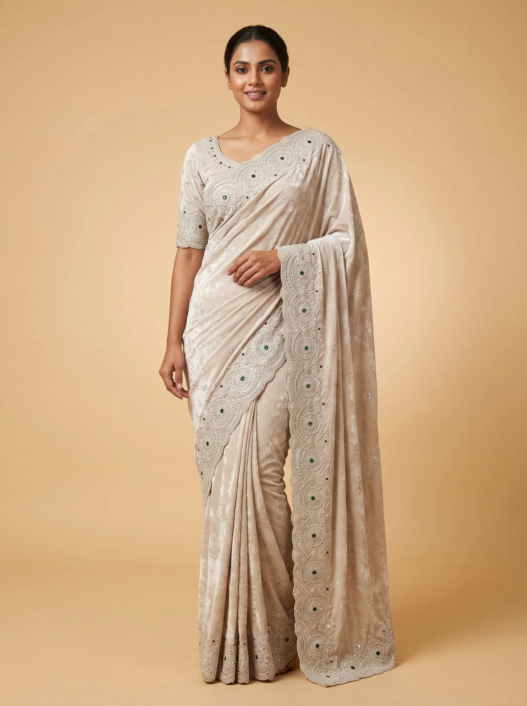 Champagne Luxe Finish Embroidered Saree