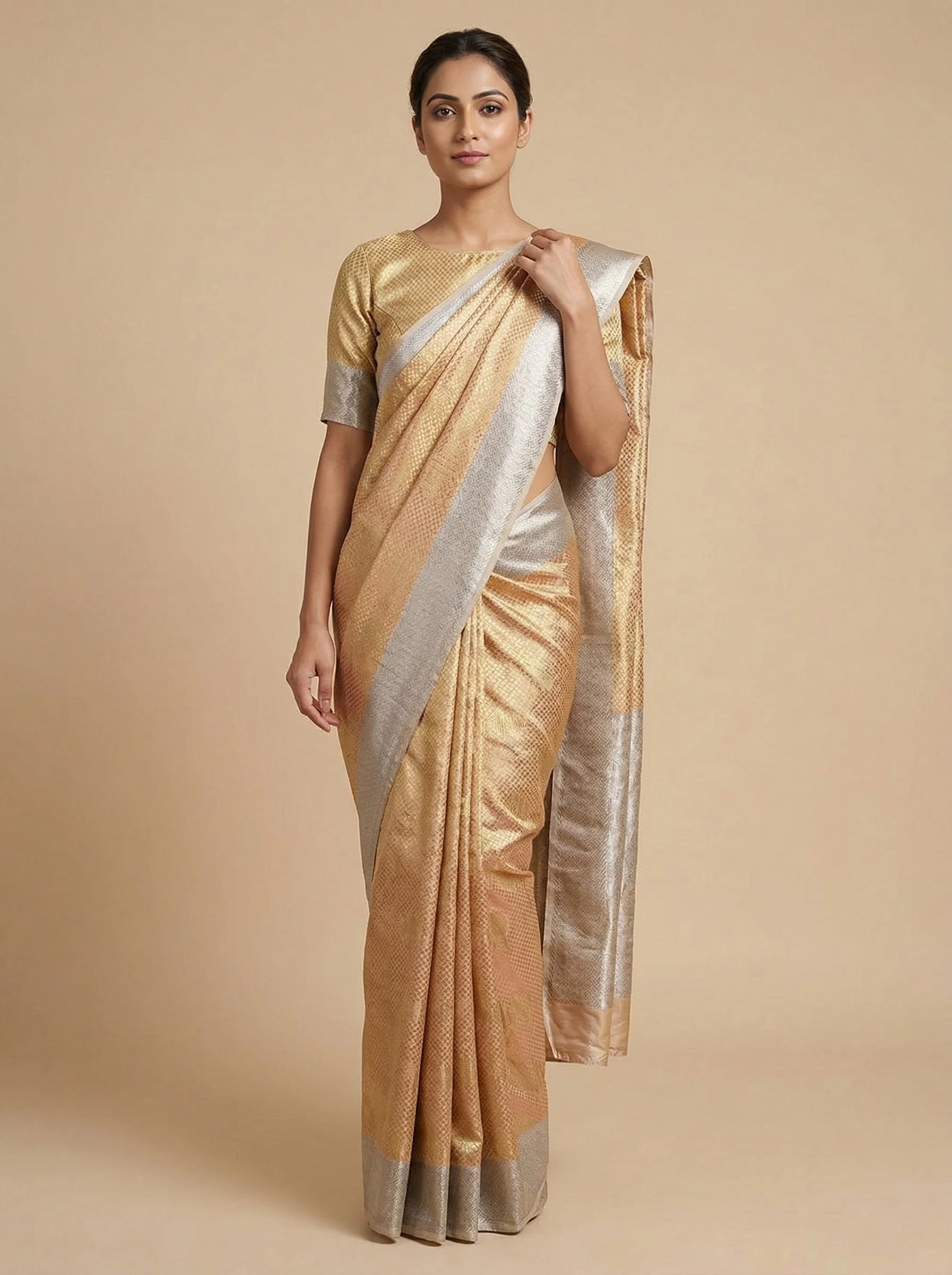 Champagne Rose Gold Handloom Saree