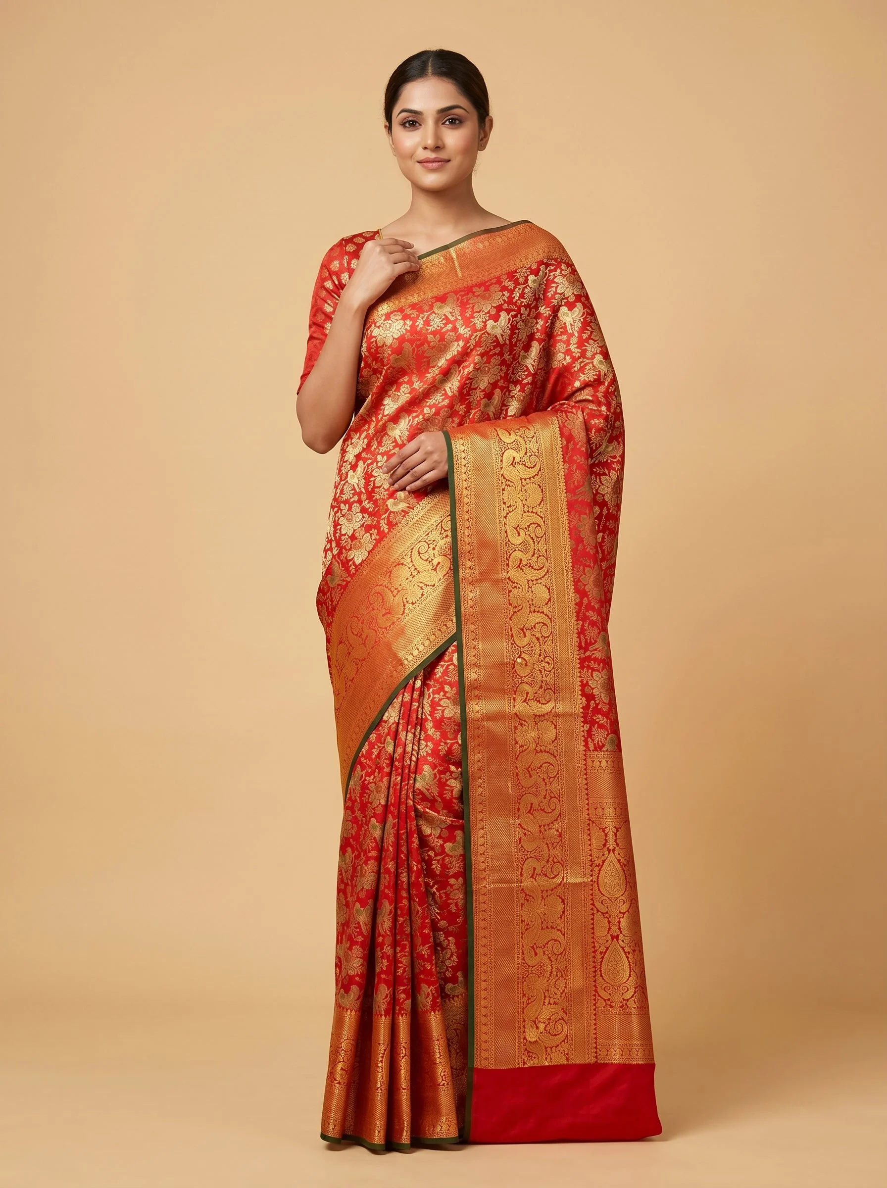 Cherry Red Handloom Saree