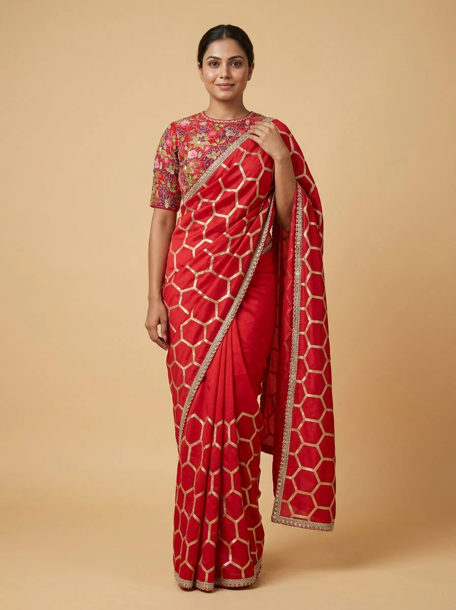 Cherry Red Vibrant Glow Saree