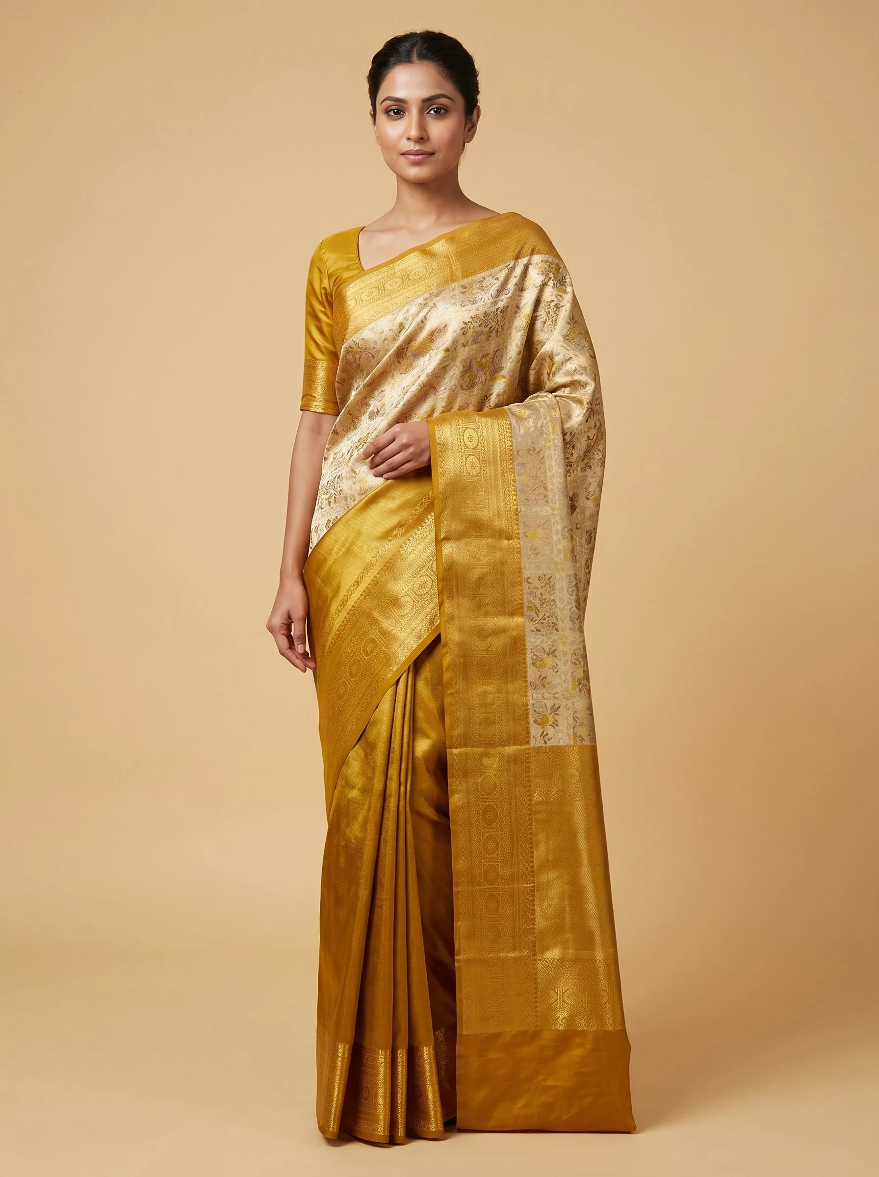 Chiku Cream Delight Handloom Saree