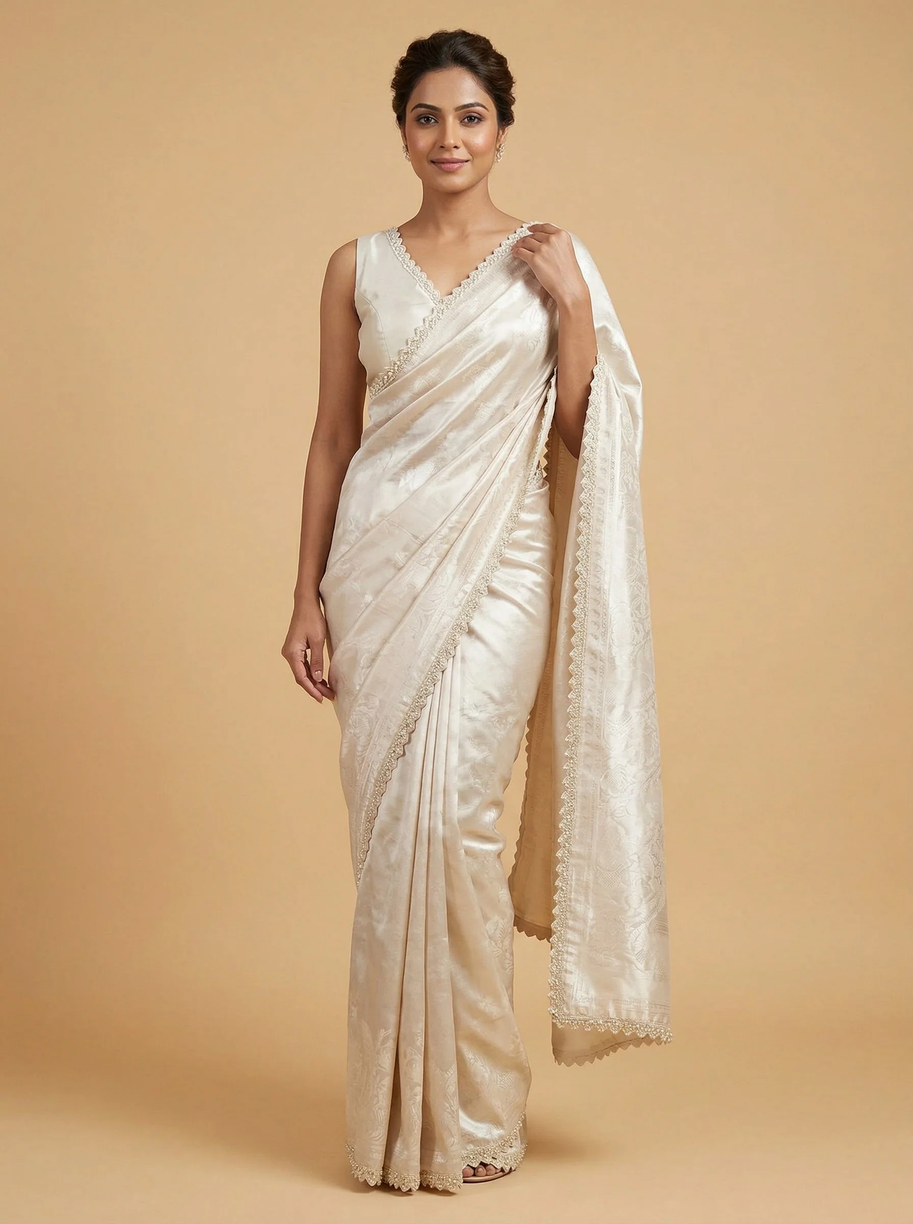 Chrome Silver Magenta Embroidered Saree