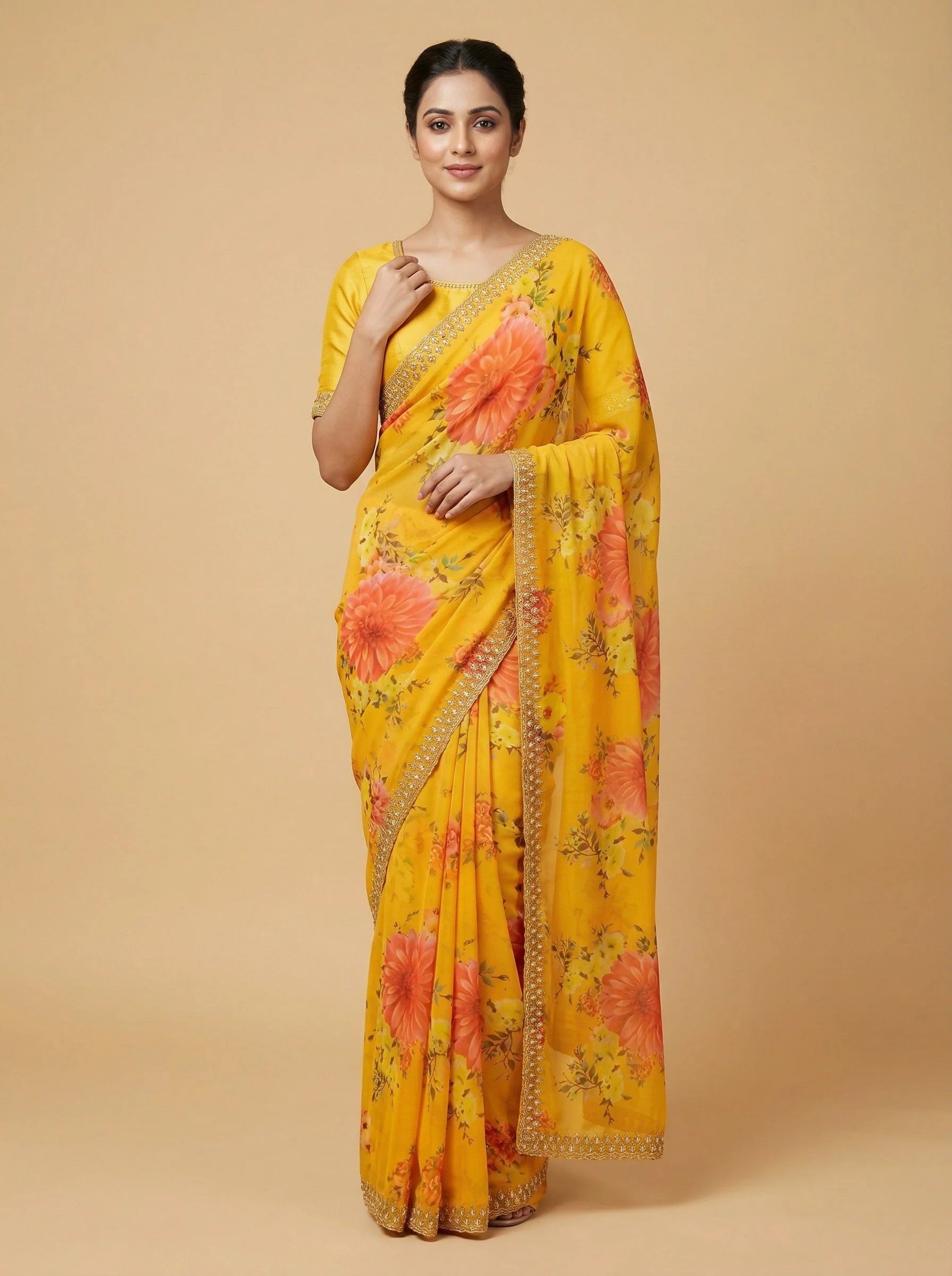 Citrine Butter Yellow Embroidered Saree