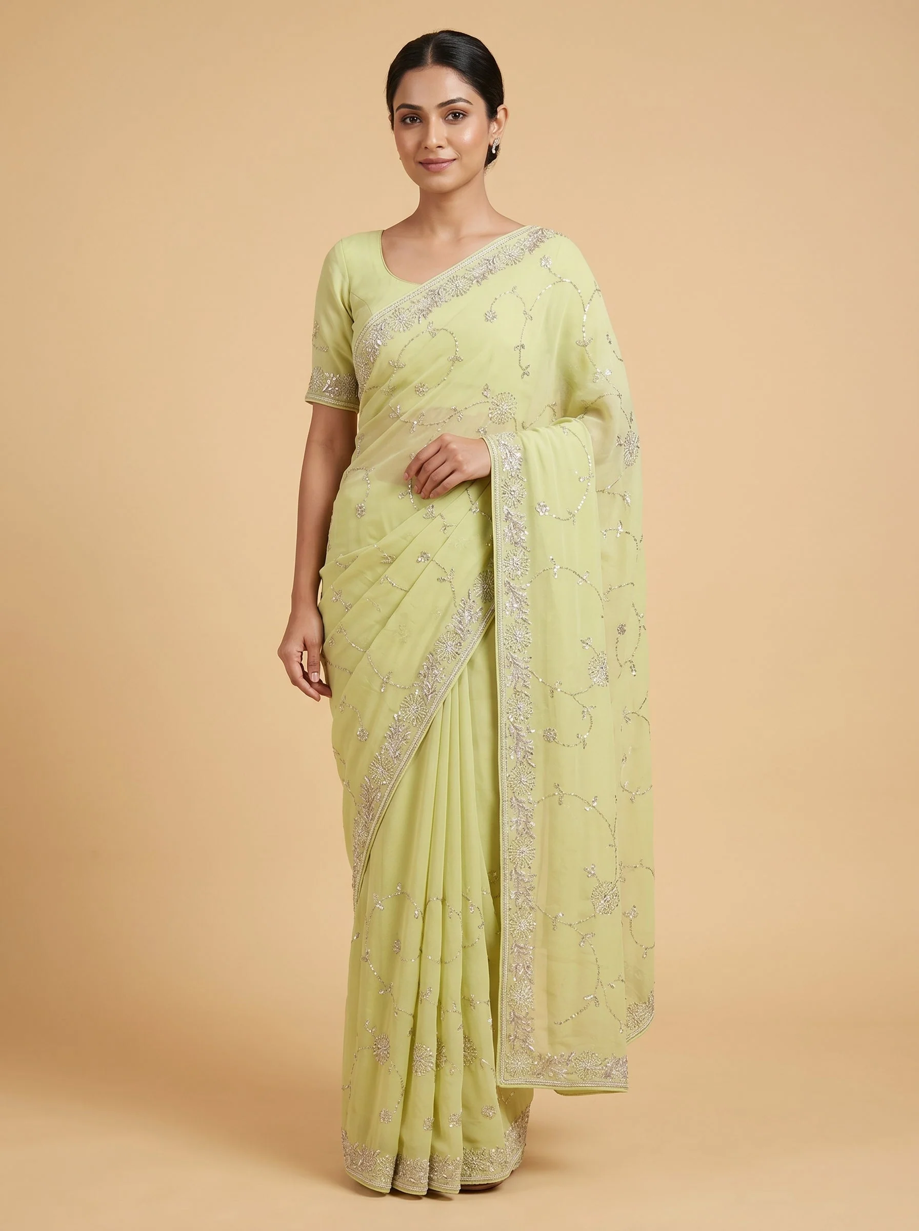 Citrus Lemon Embroidered Saree