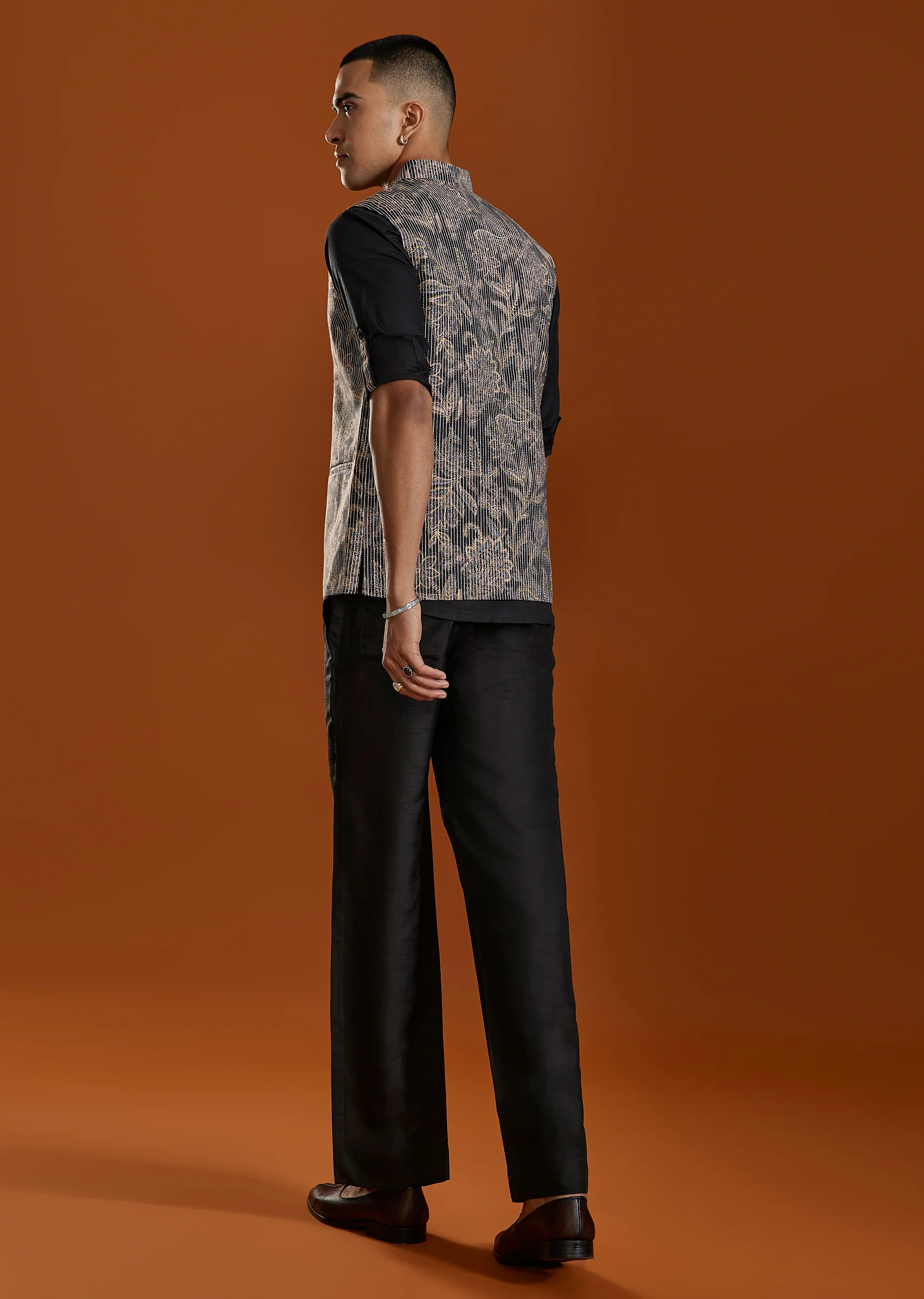 Classic Black Duo – Organza Suit For Her And Jacket Kurta Set For Him - Image 11