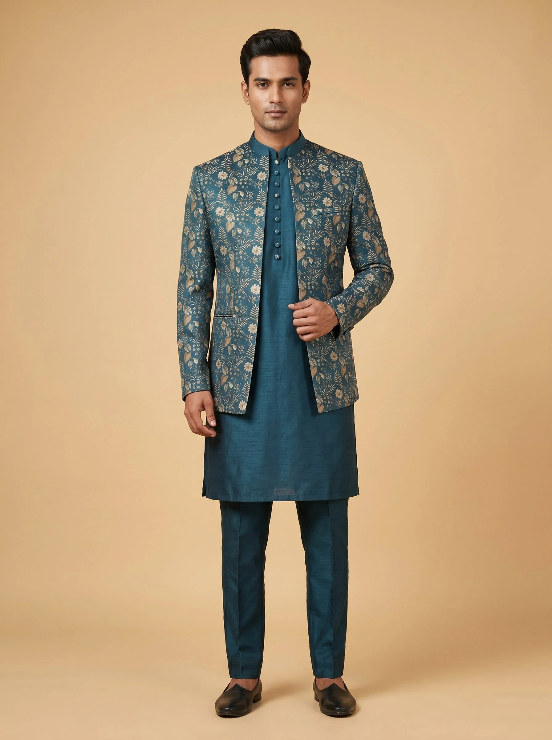 Classic Blue Jacket Kurta Set
