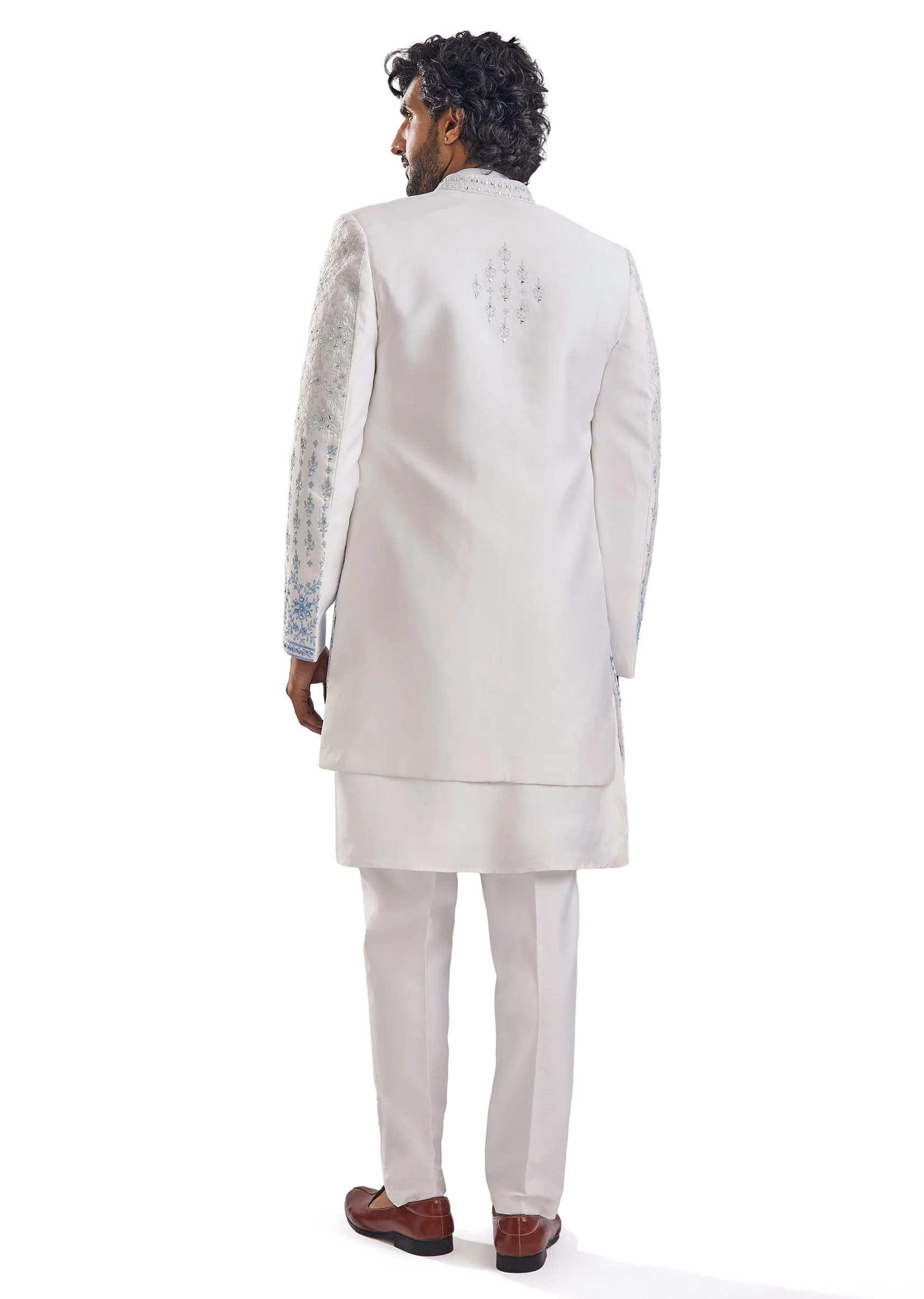Classic Blue Mirror Work Groomsman Sherwani - Image 6