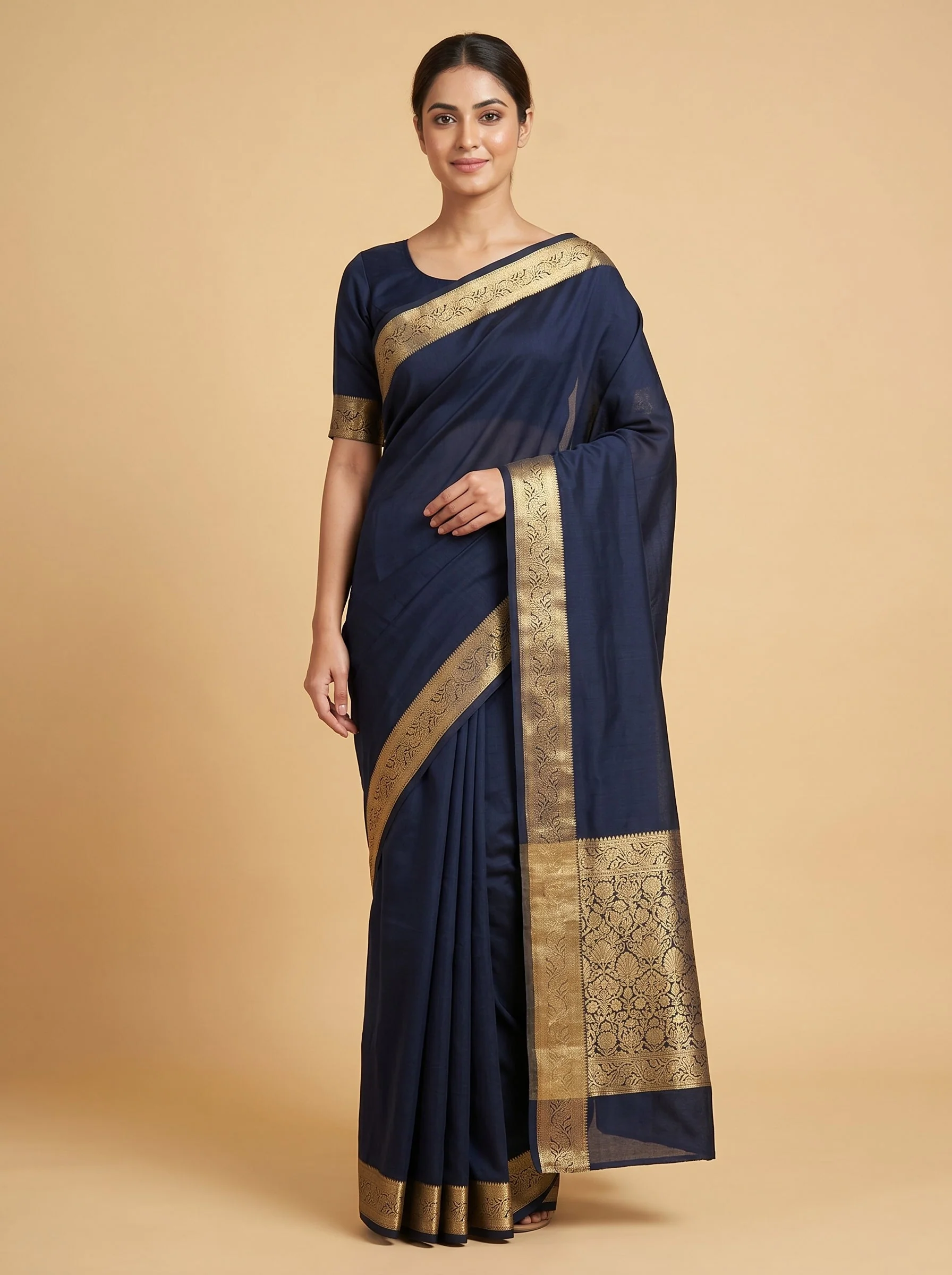 Classic Stripe Black Handloom Saree