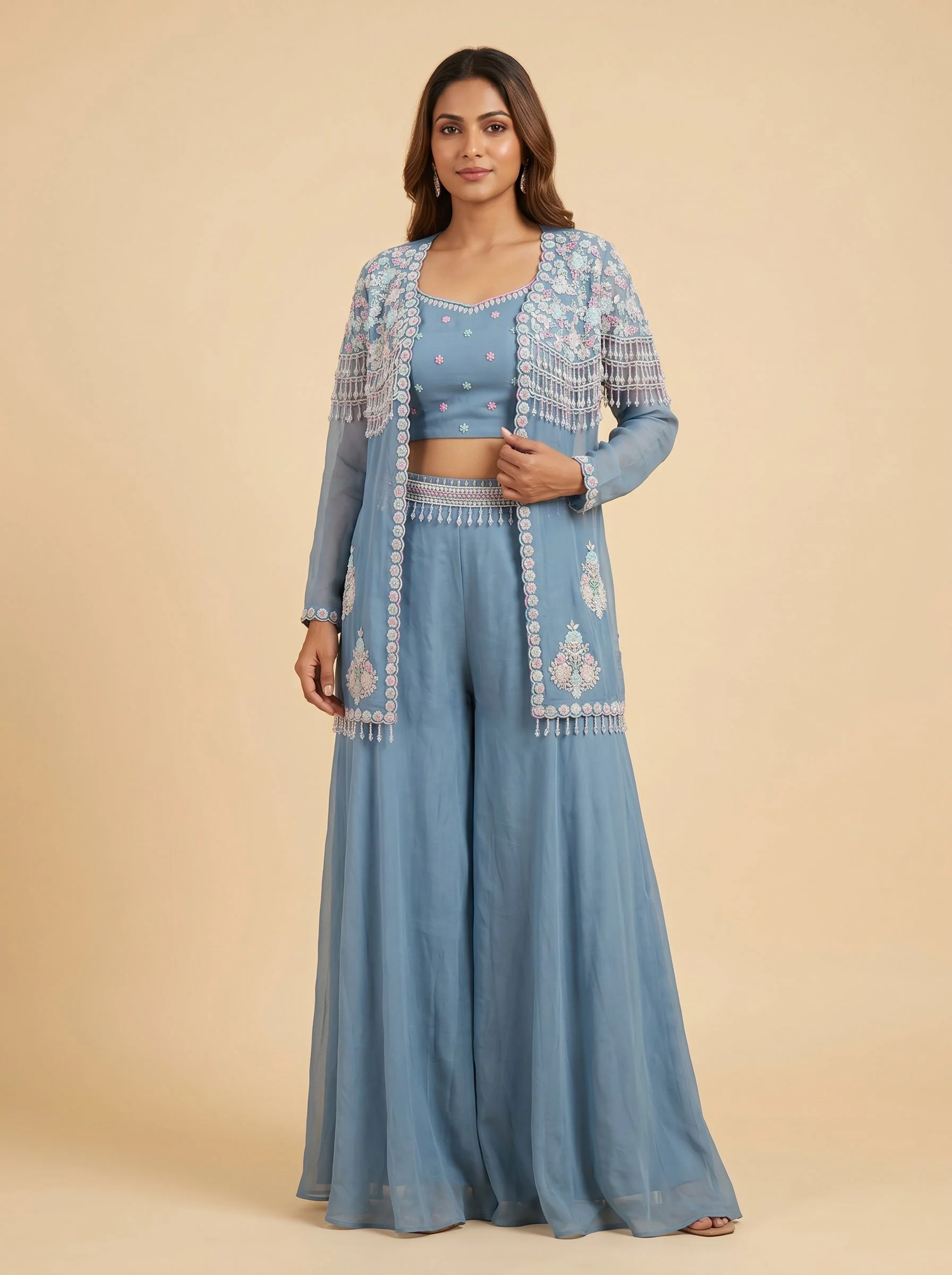 Coastal Blue Palazzo Crop Top Set