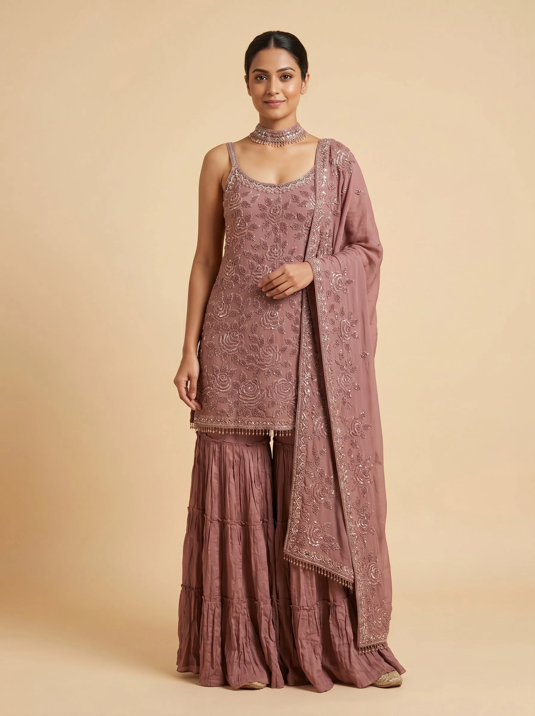 Cocoa Bean Brown Sharara Set