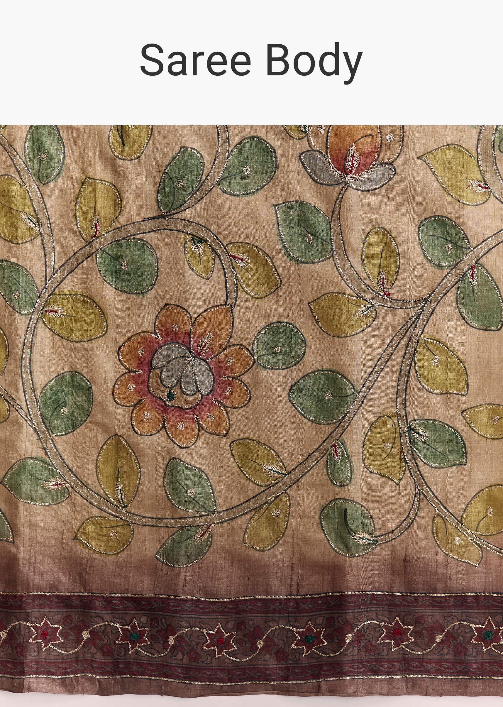 Coffee Brown Cotton Hand Painted Saree With Contrast Border - Image 9