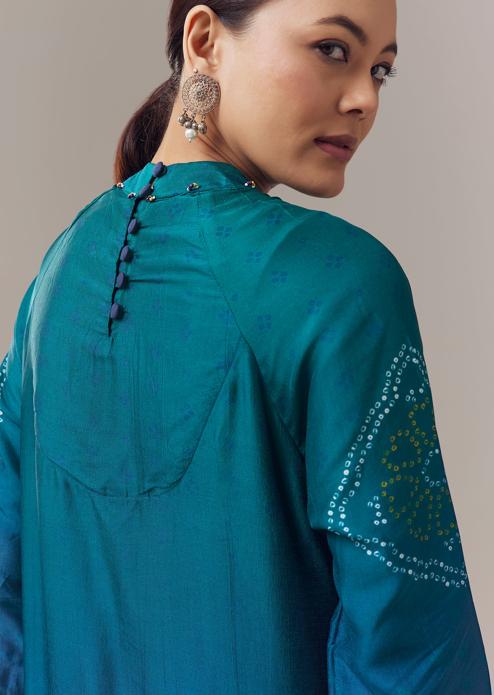 Contemporary Blue Festive Couple Set – Blue Ombre Silk Coord Set For Her And Blue Kurta Jacket Set For Him - Image 3