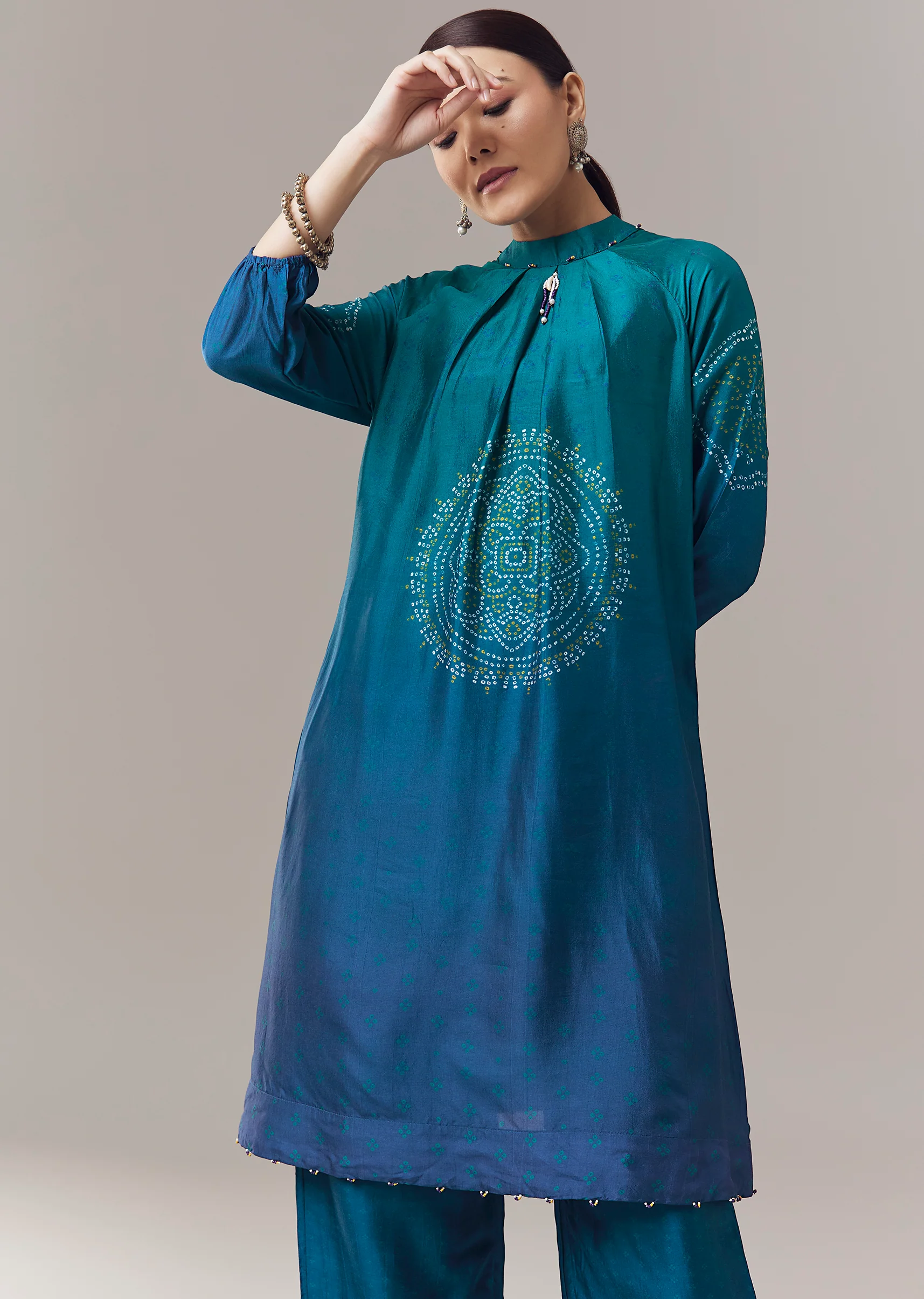 Contemporary Blue Festive Couple Set – Blue Ombre Silk Coord Set For Her And Blue Kurta Jacket Set For Him - Image 5