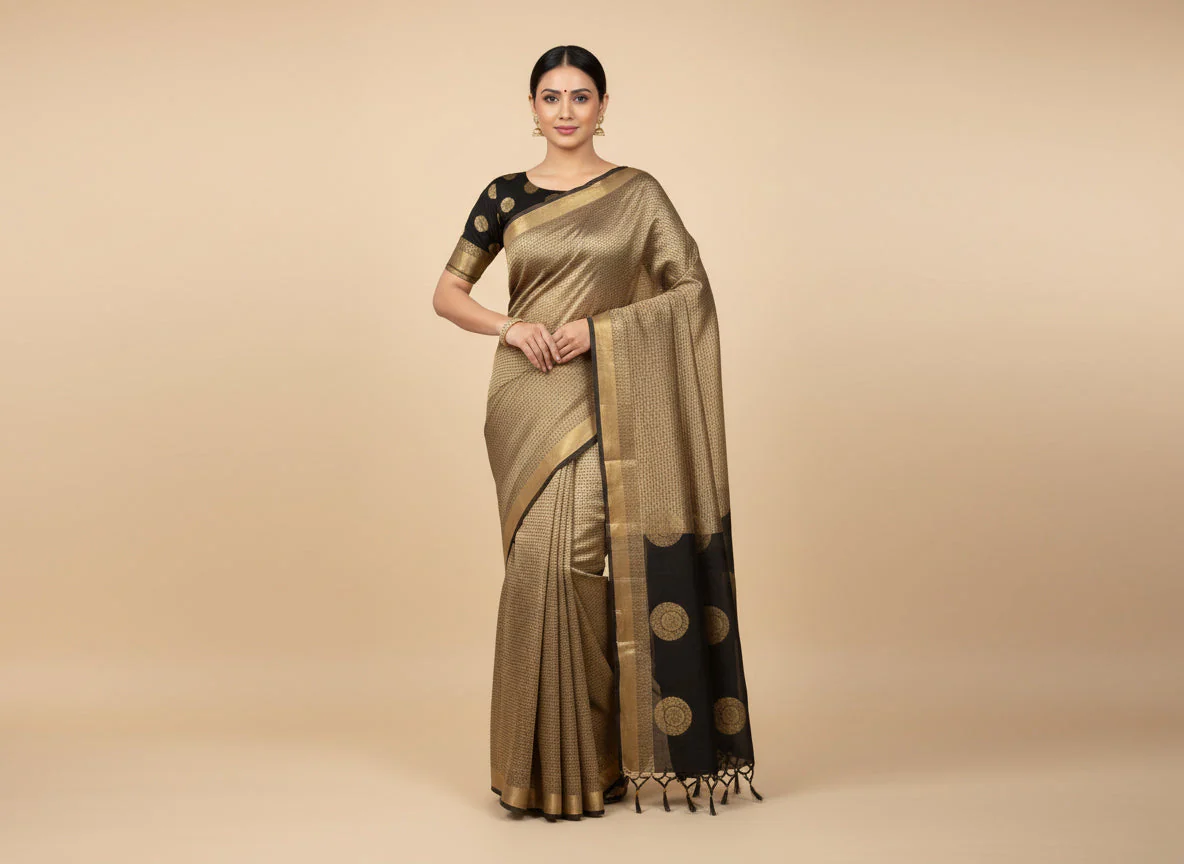 Copper Black Dramatic Handloom Saree
