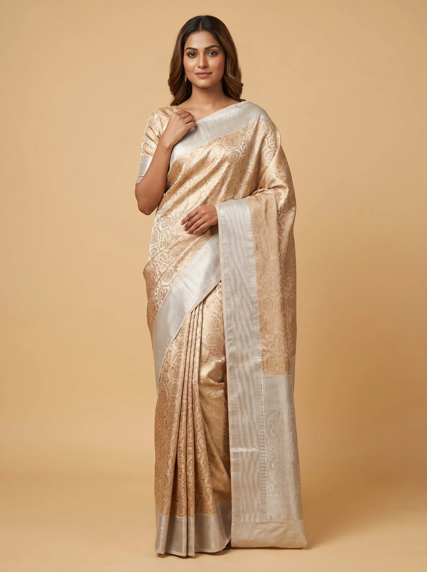 Copper Burnished Metal Weave Handloom Saree