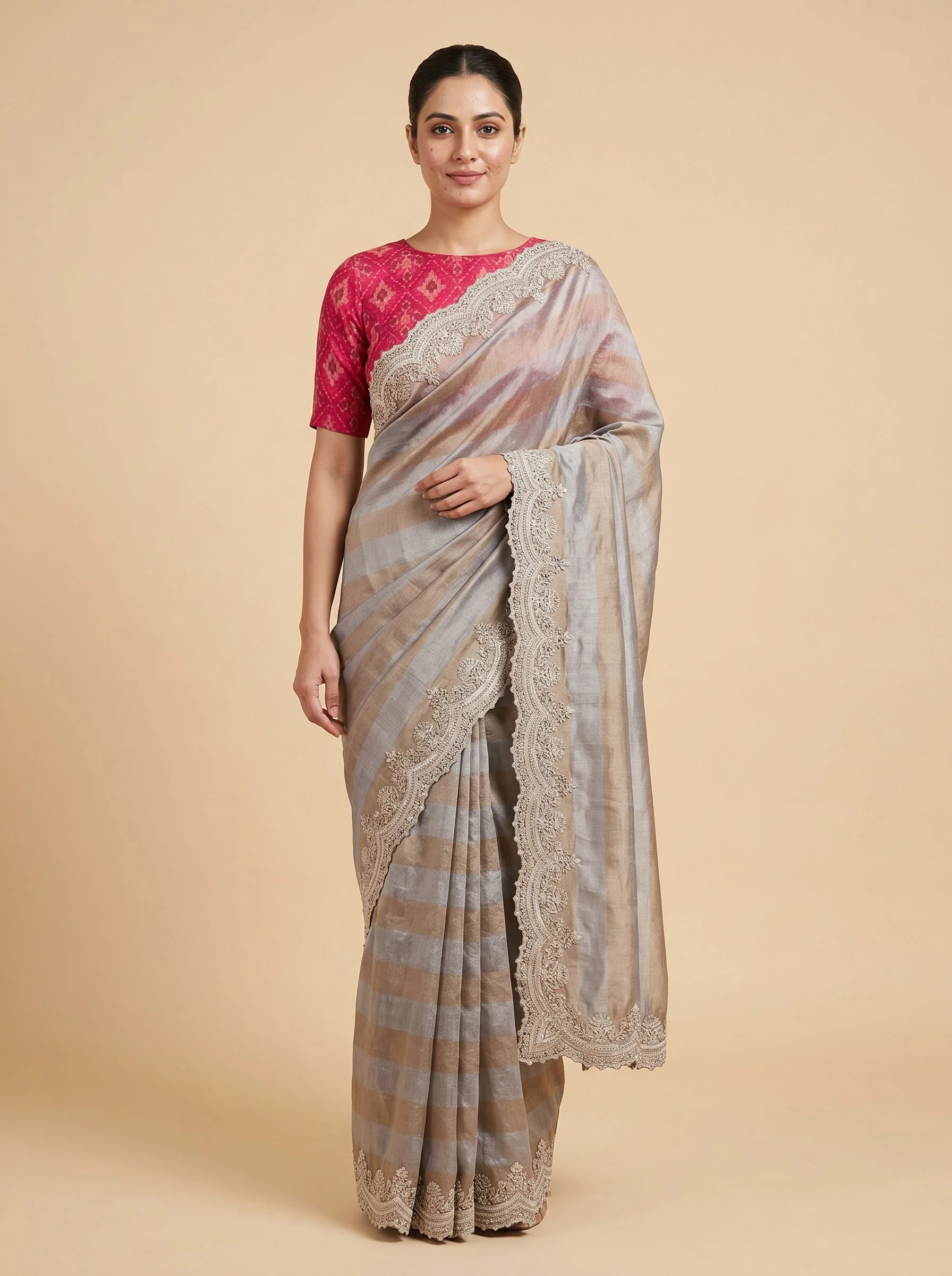 Copper Burnished Shine Embroidered Saree