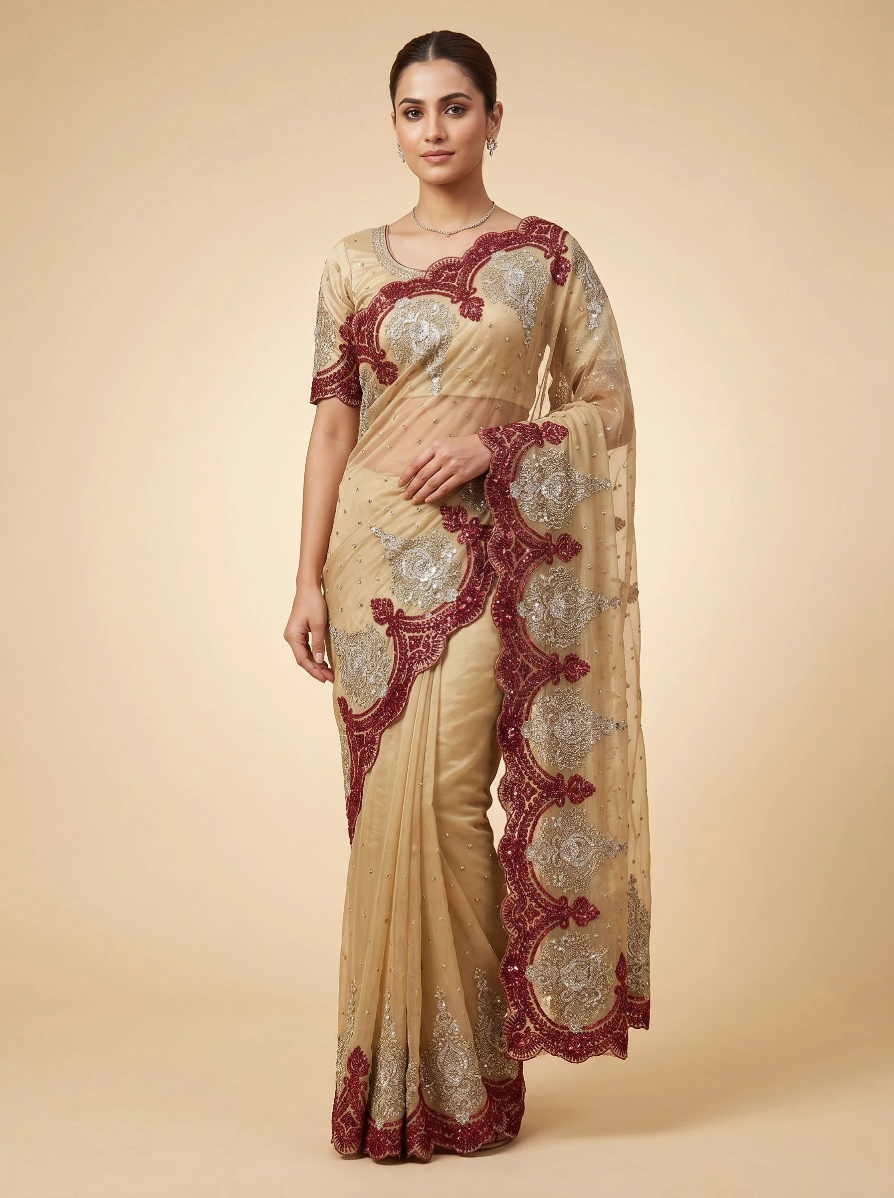 Copper Glow Embroidered Saree