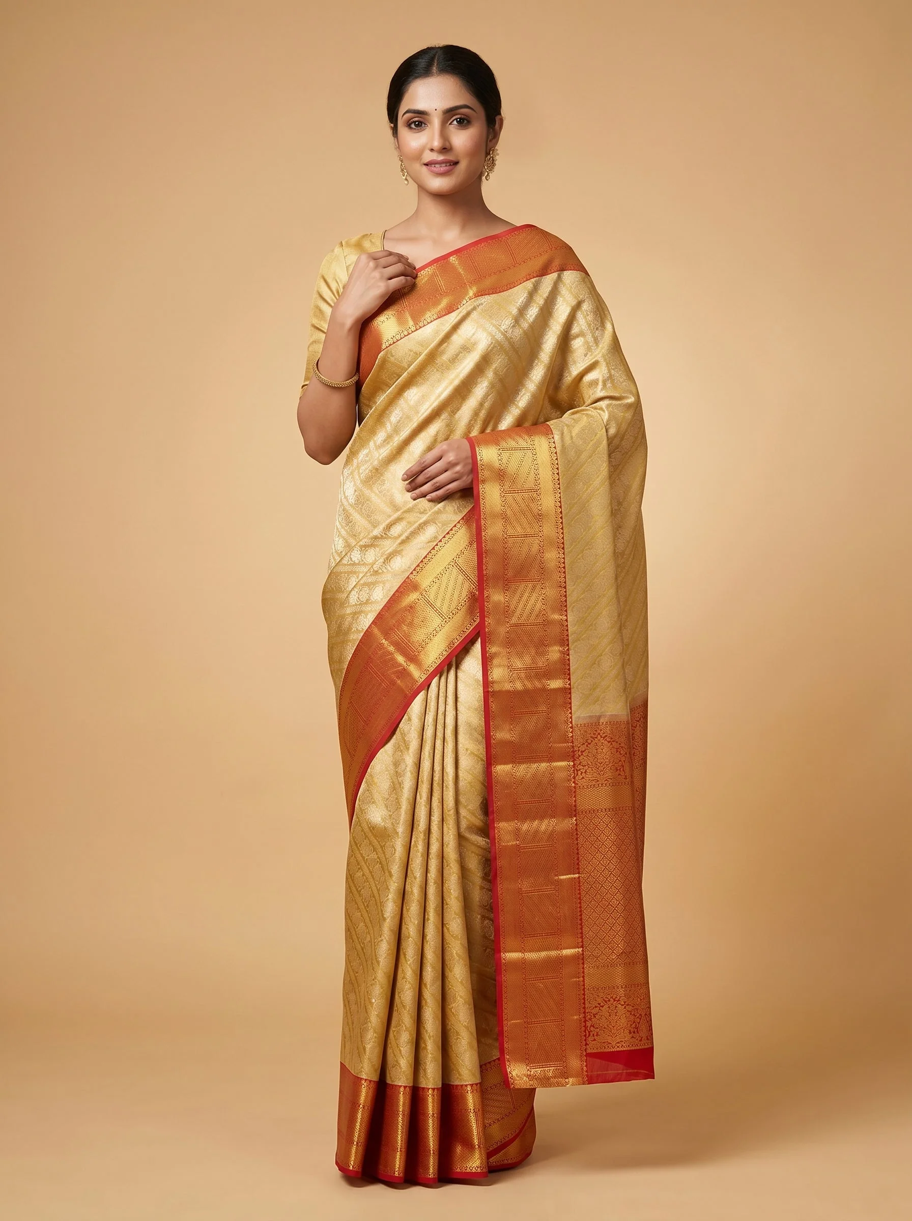 Copper Gold Red Handloom Saree