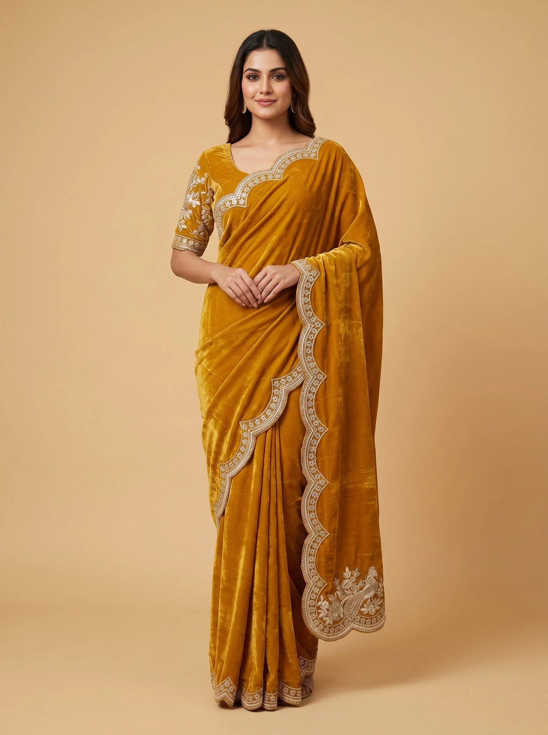 Copper Grey Dual Tone Embroidered Saree