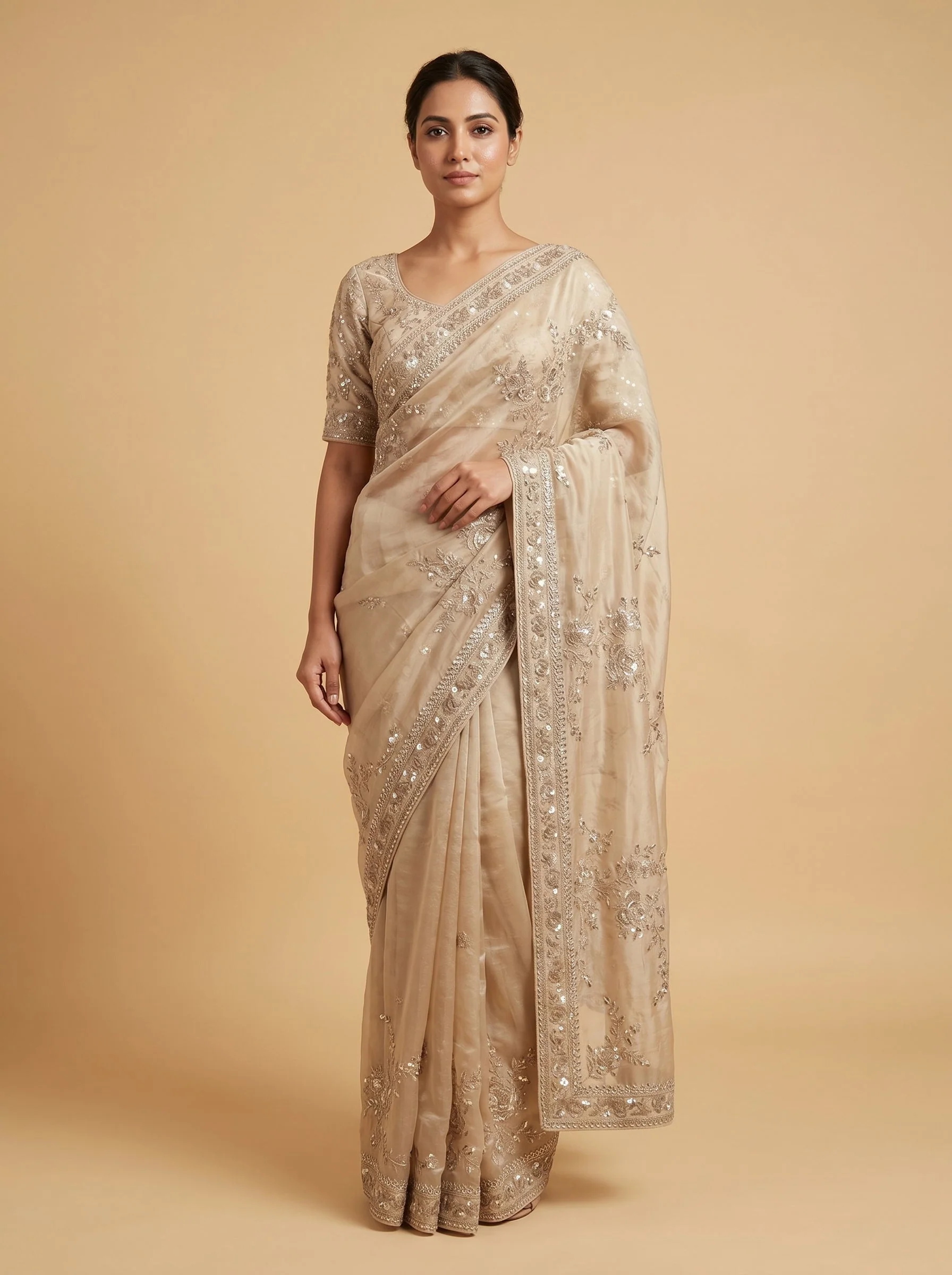 Copper Shimmer Embroidered Saree