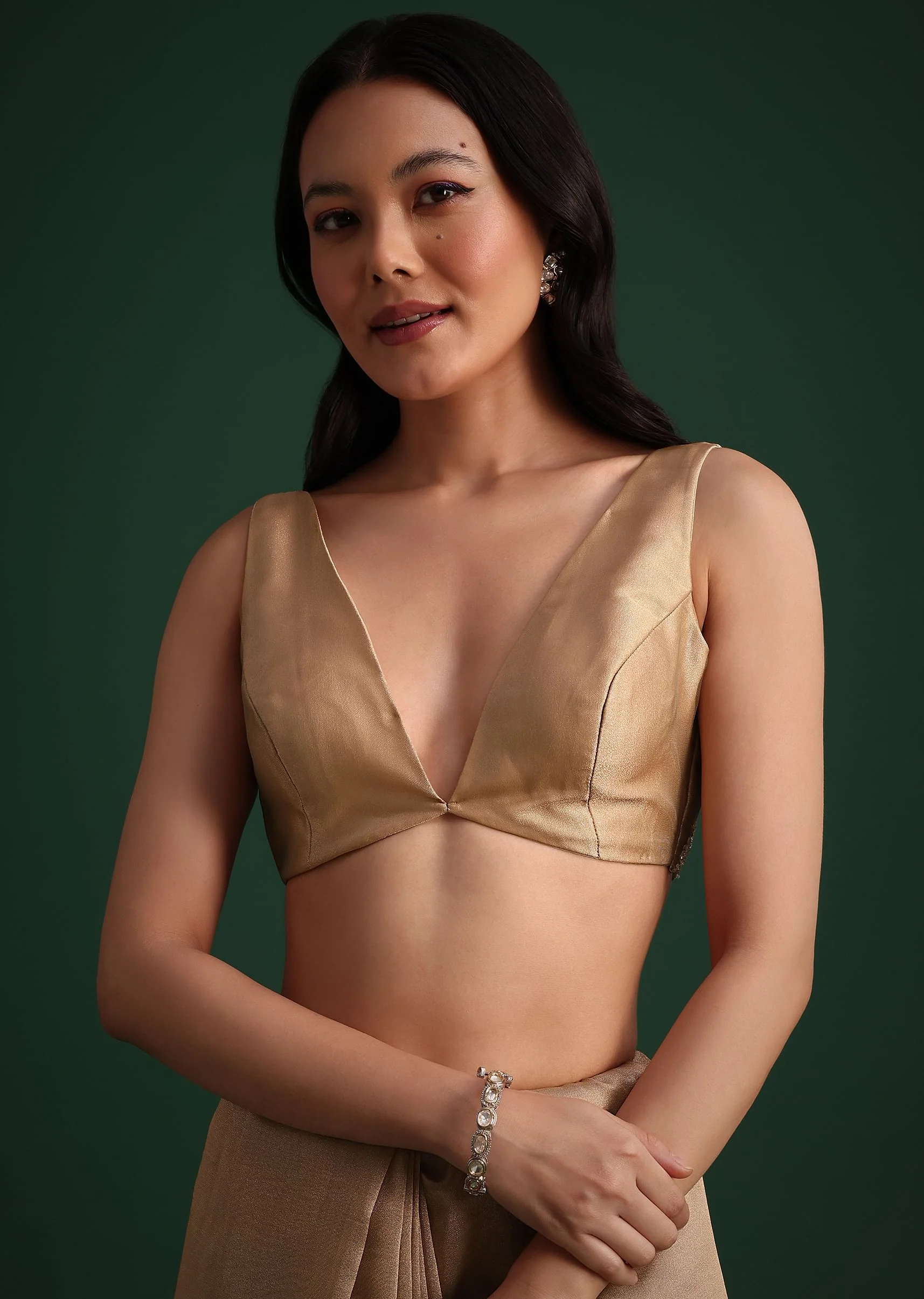 Copper Tissue Saree With Cutdana And Stone Embroidery - Image 7