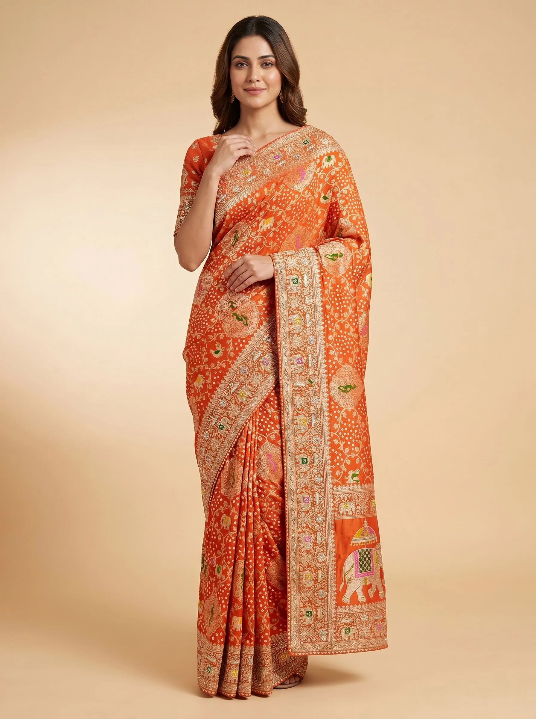 Coral Bloom Embroidered Saree