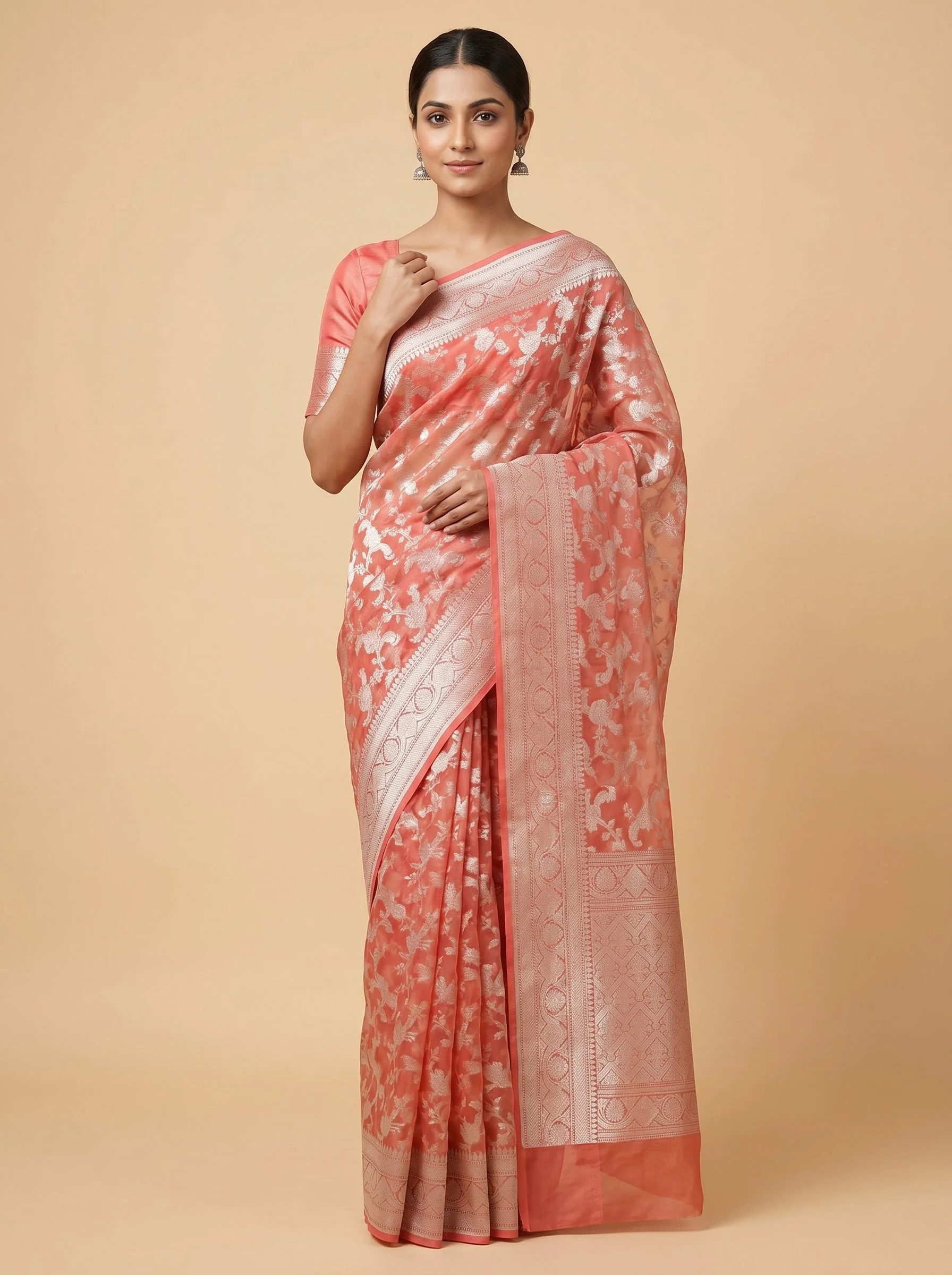 Coral Glow Handloom Saree