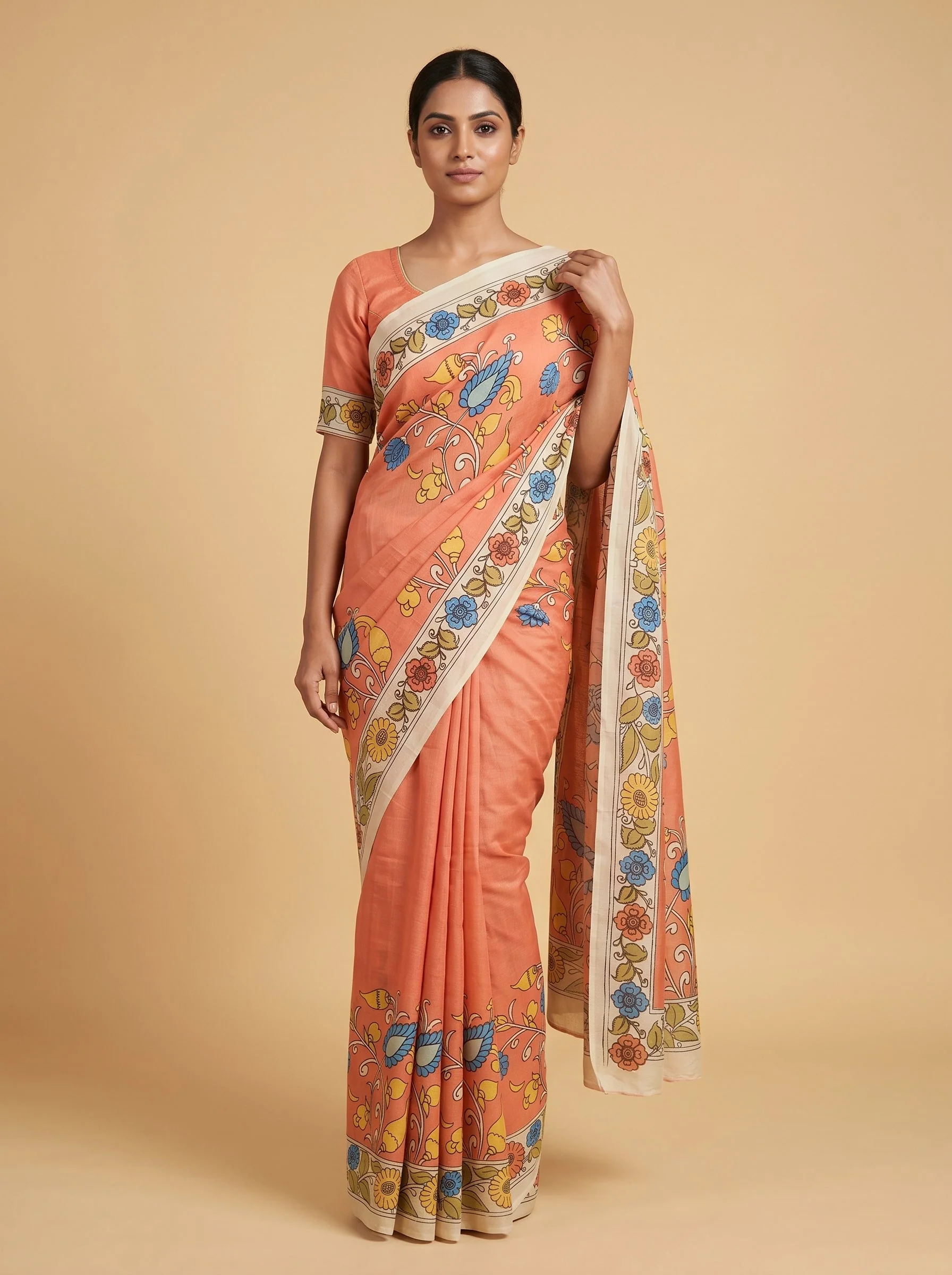 Coral Handloom Saree with Warm Glow