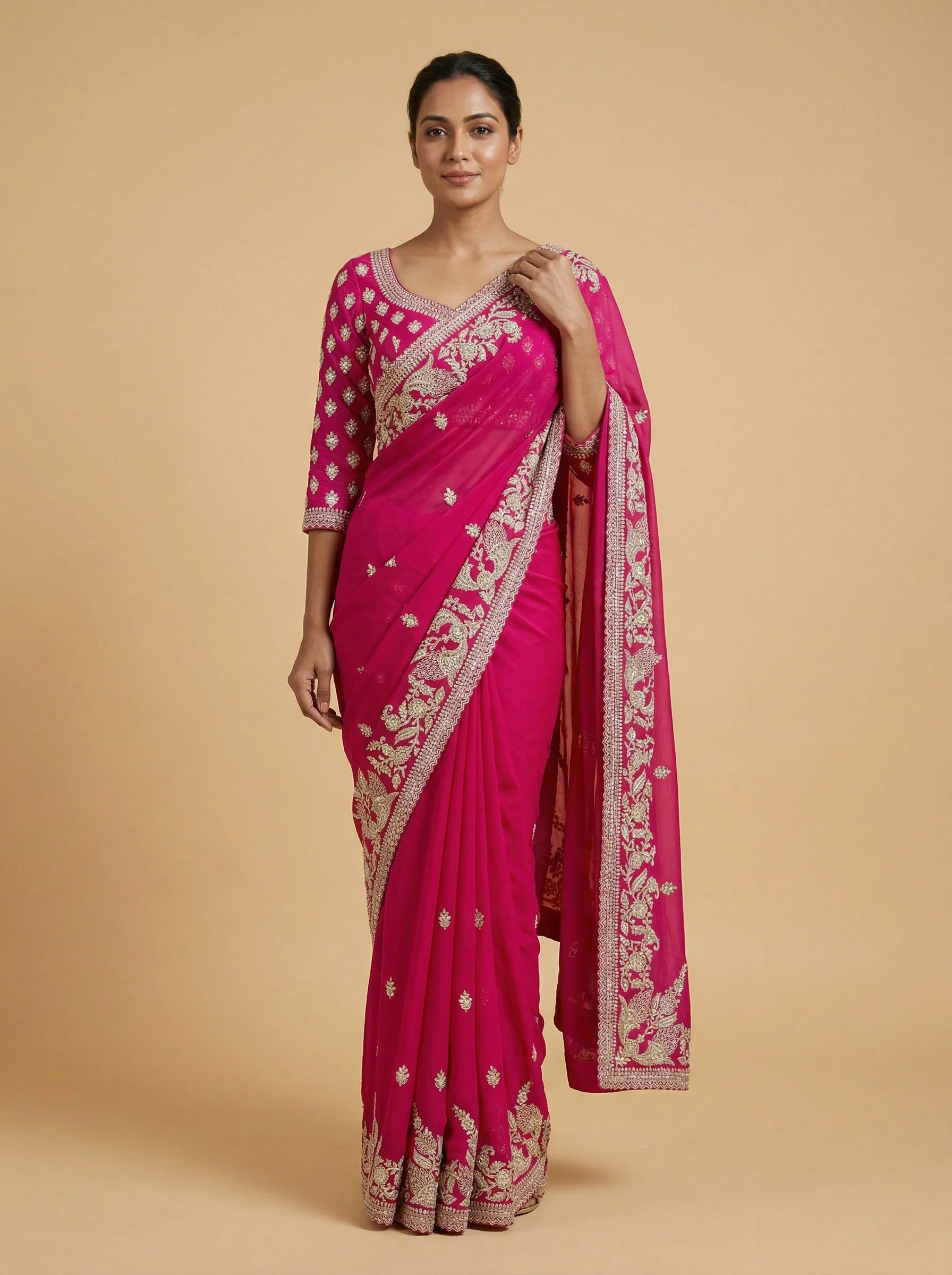 Coral Rani Embroidered Saree