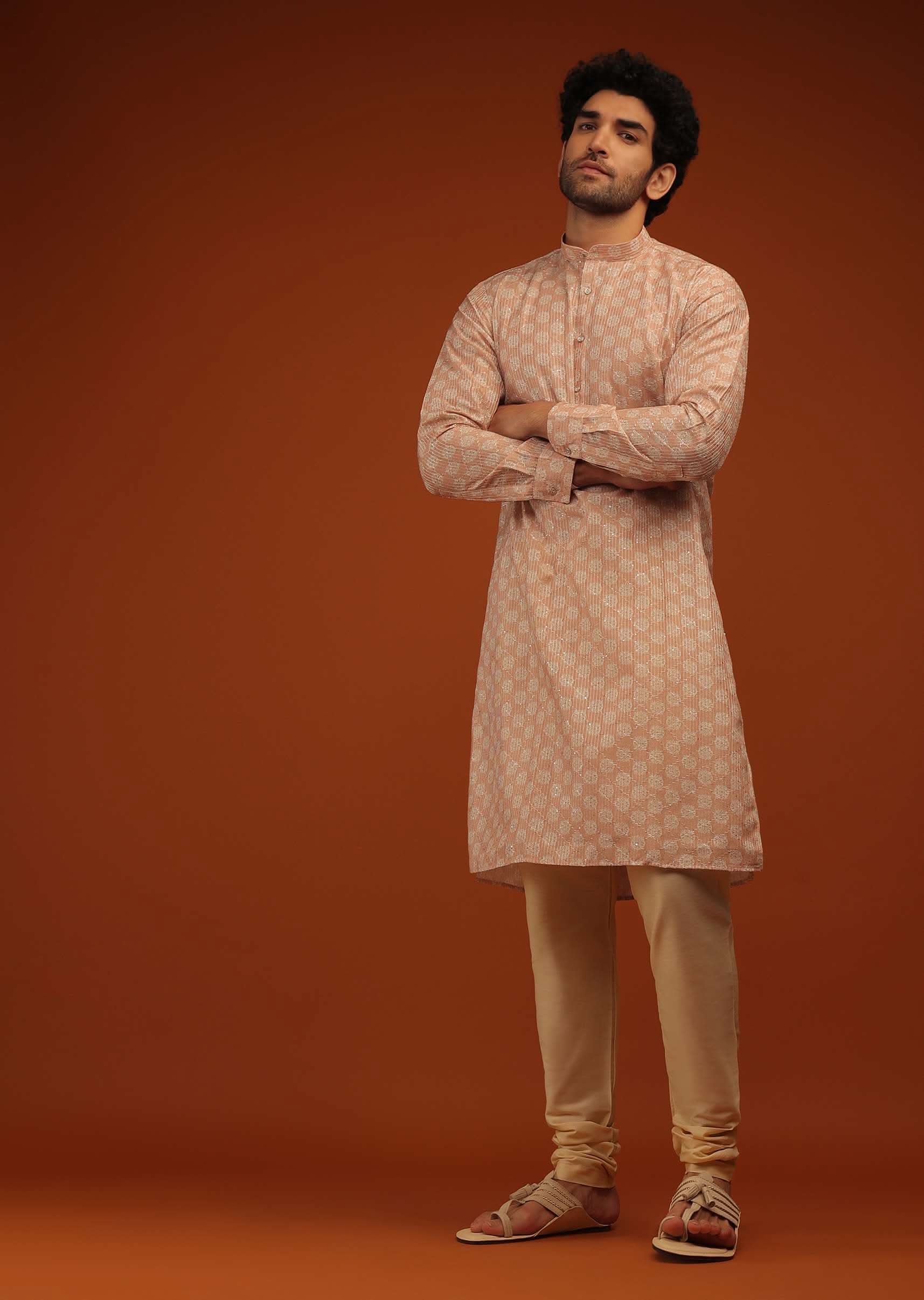 Coral Sand Floral Motifs Print Kurta - Image 4